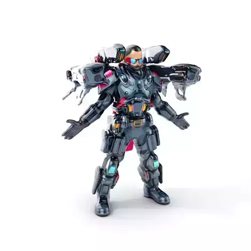 Futuristic Armored Soldier with Jetpack Rigged and Animated Model