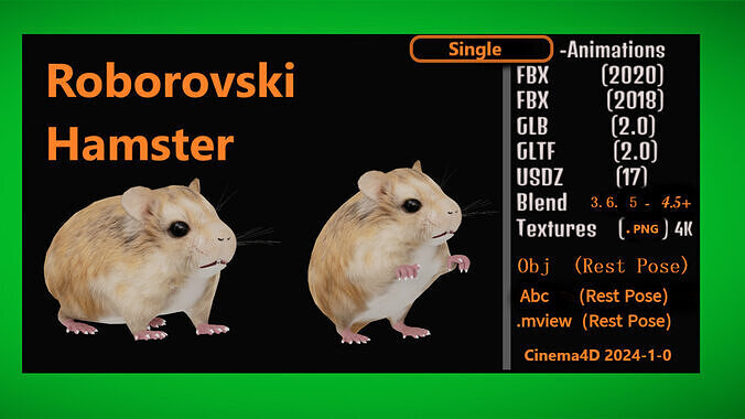 Roborovski Dwarf Hamster Low-poly 3D model