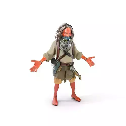 Distressed Nomad with Gas Mask Rigged and Animated Low-poly 3D model