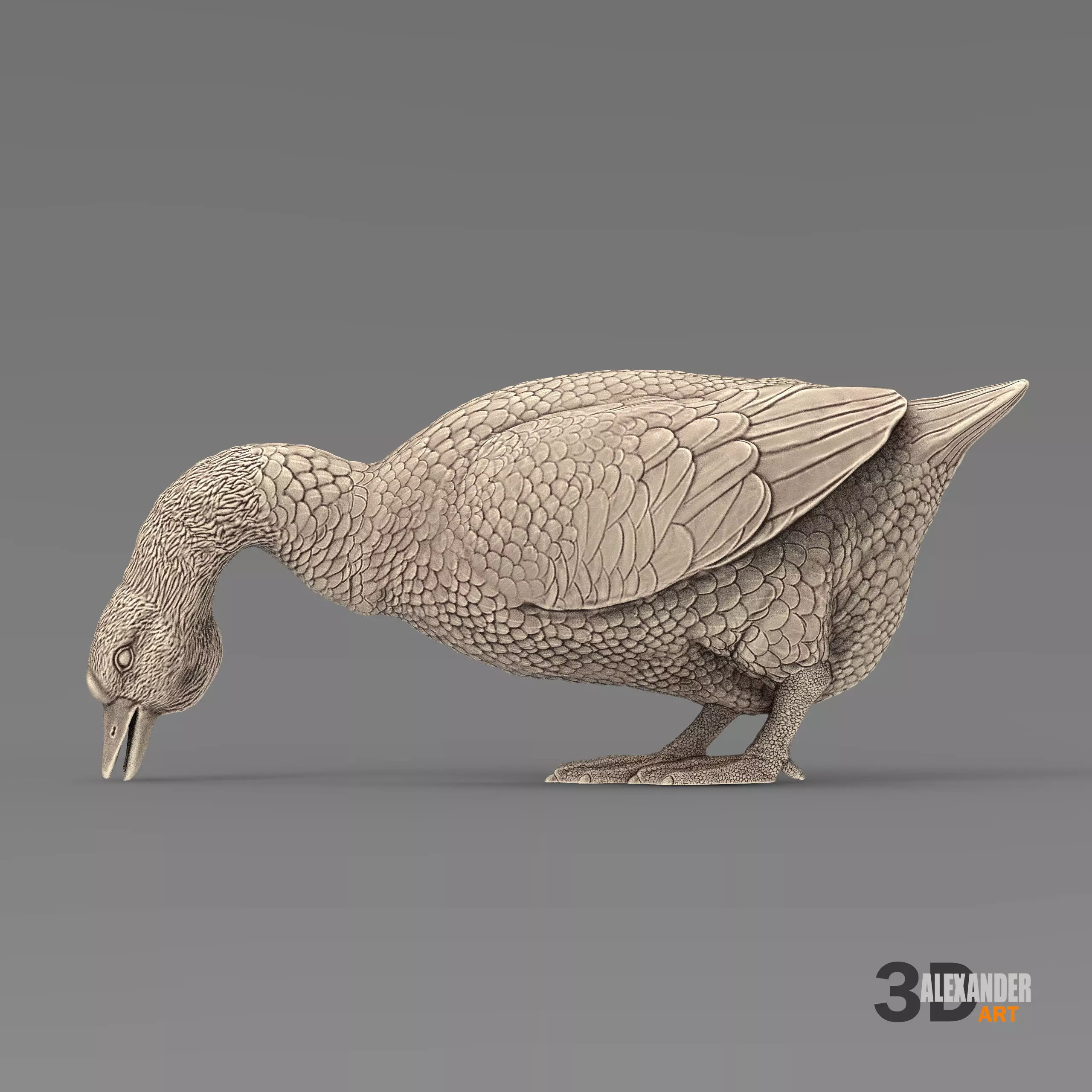 goose is nibbling grass bas-relief 3D print model