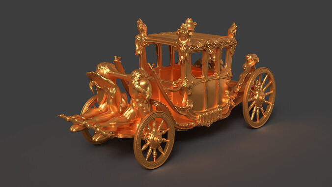 Chinese ancient golden  carriage   Low-poly 3D model