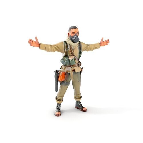 PostApocalyptic Survivor Character Rigged and Animated Low-poly 3D model