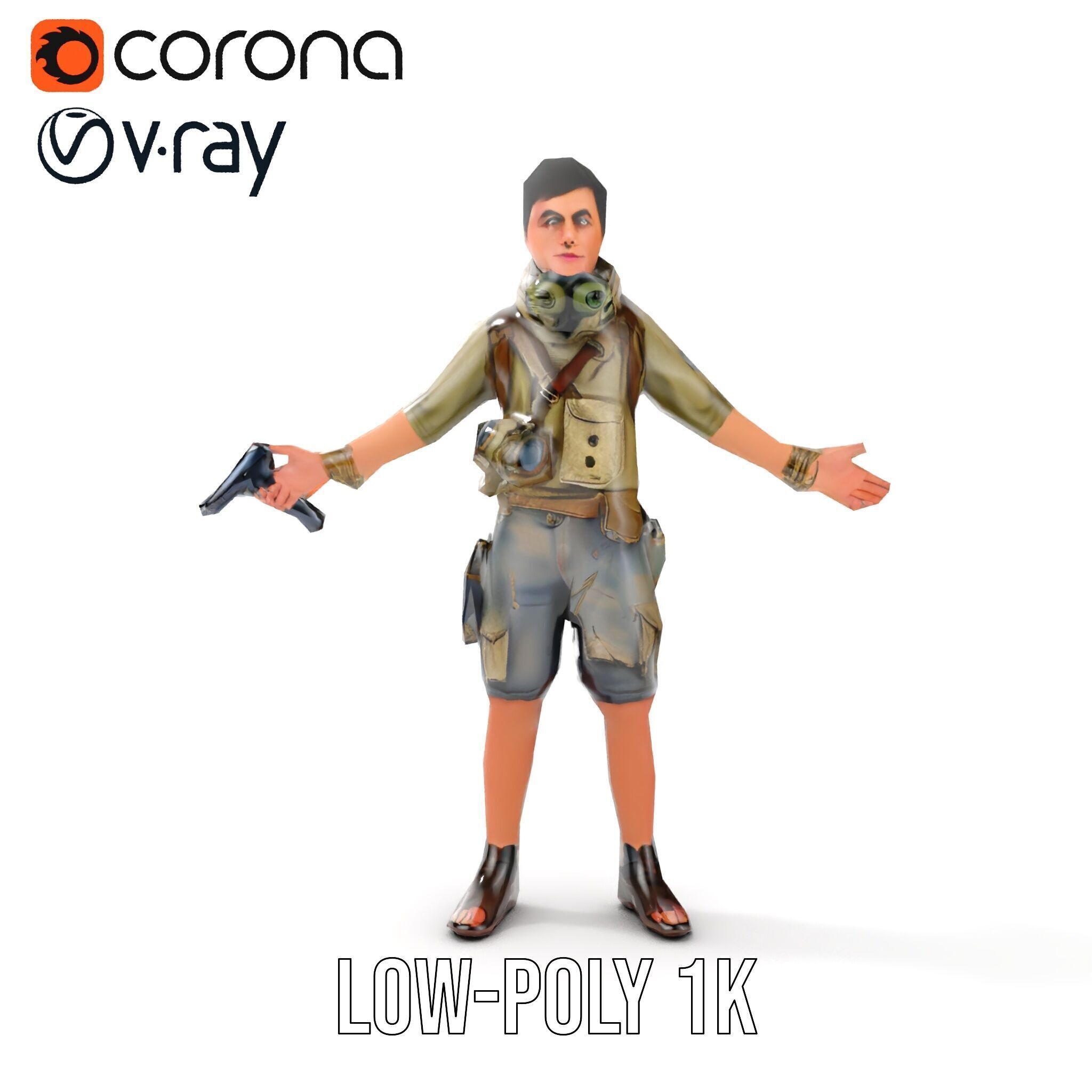Young Adventurer with Gear Rigged and Animated Low-poly 3D model_14
