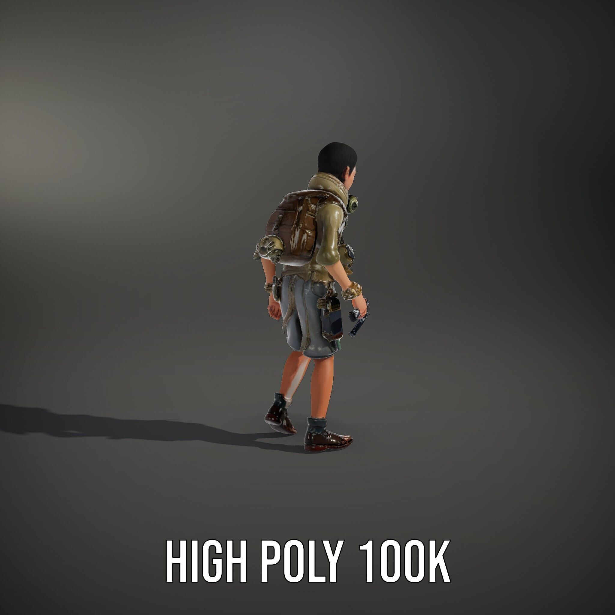 Young Adventurer with Gear Rigged and Animated Low-poly 3D model_17