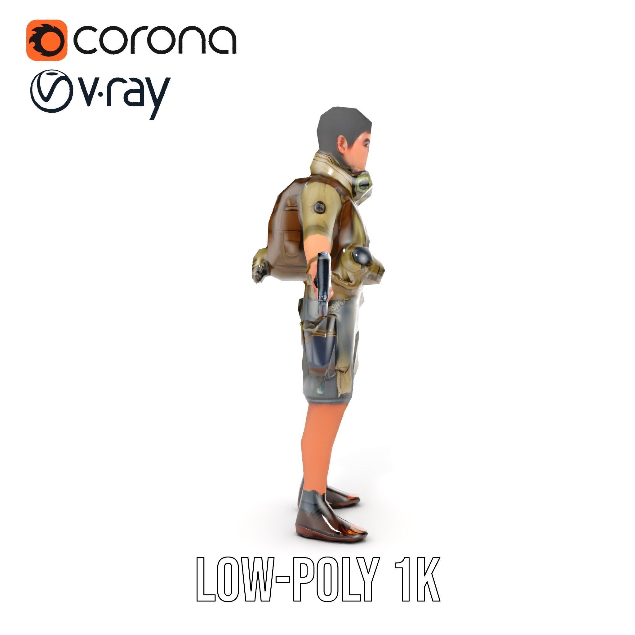 Young Adventurer with Gear Rigged and Animated Low-poly 3D model_24