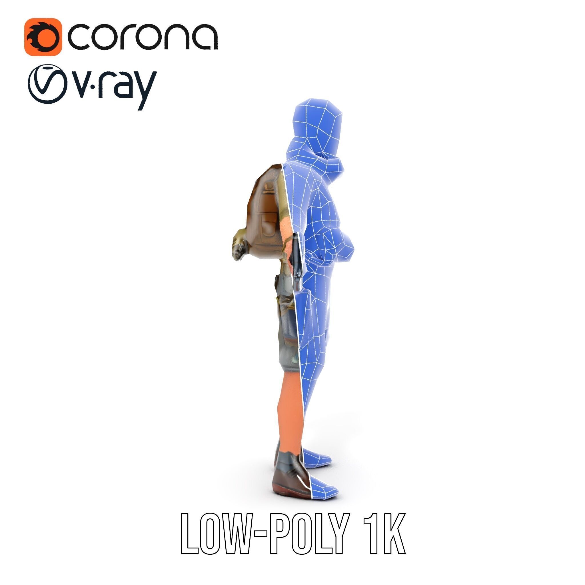 Young Adventurer with Gear Rigged and Animated Low-poly 3D model_21