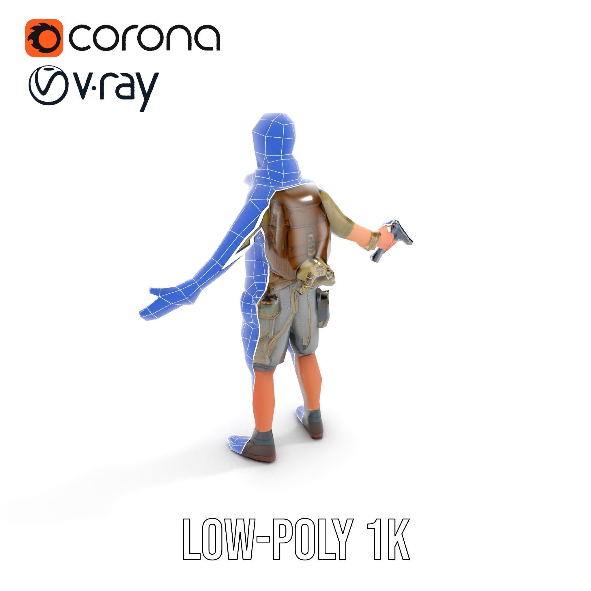 Young Adventurer with Gear Rigged and Animated Low-poly 3D model_27