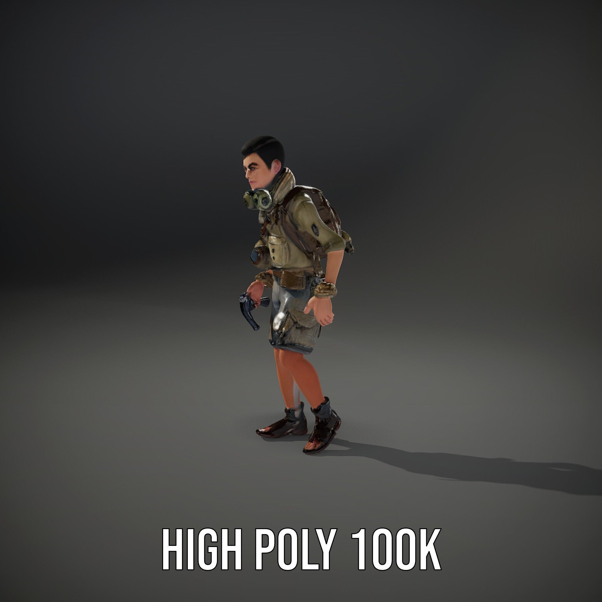 Young Adventurer with Gear Rigged and Animated Low-poly 3D model_12