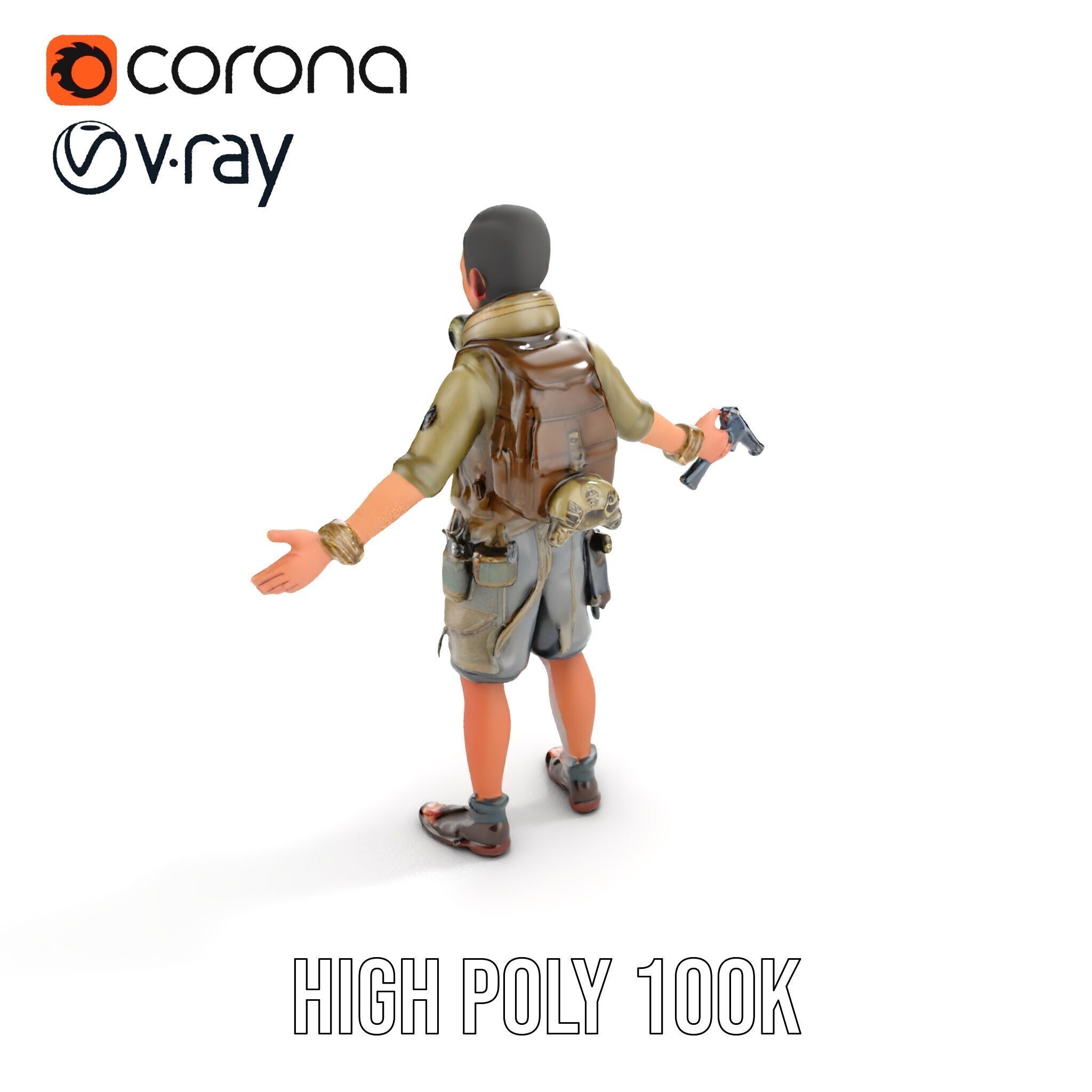 Young Adventurer with Gear Rigged and Animated Low-poly 3D model_22