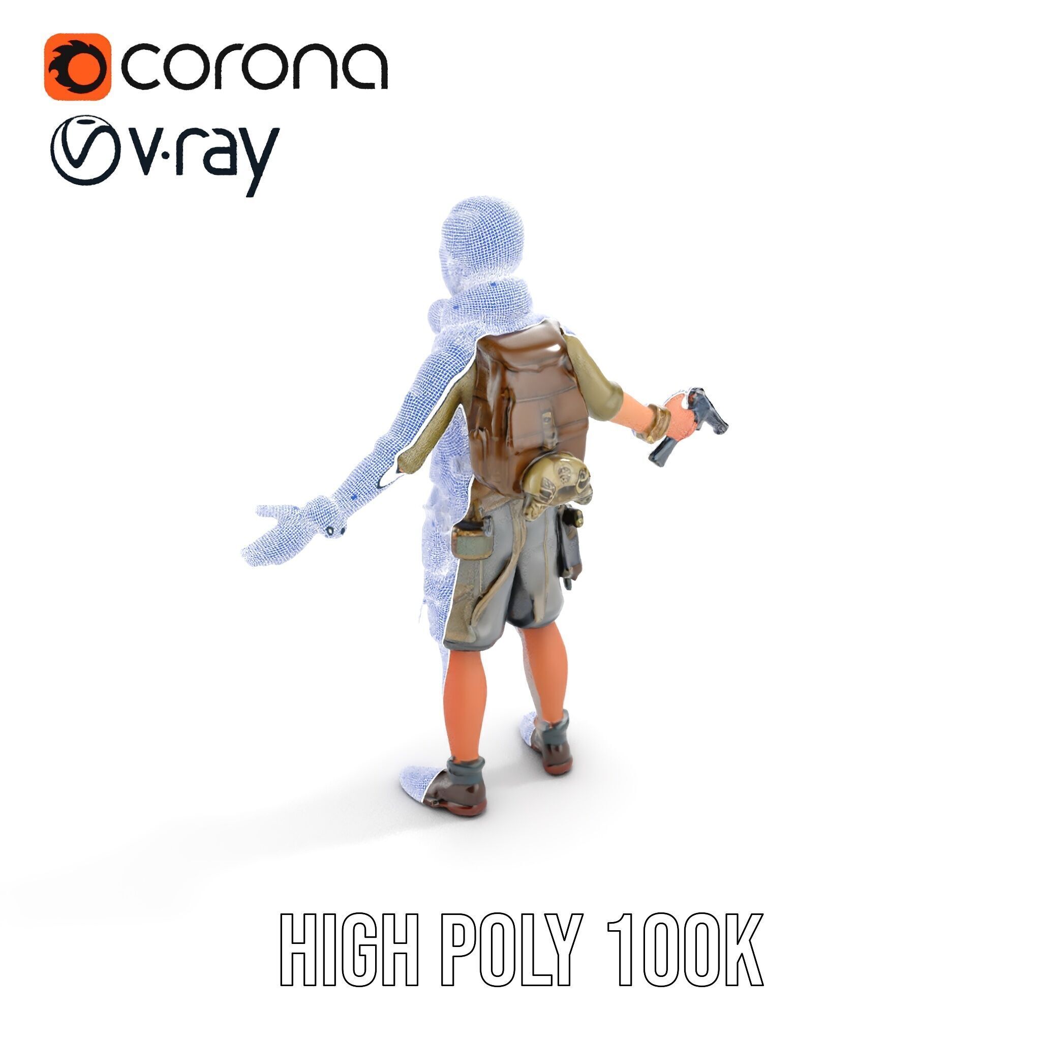 Young Adventurer with Gear Rigged and Animated Low-poly 3D model_40