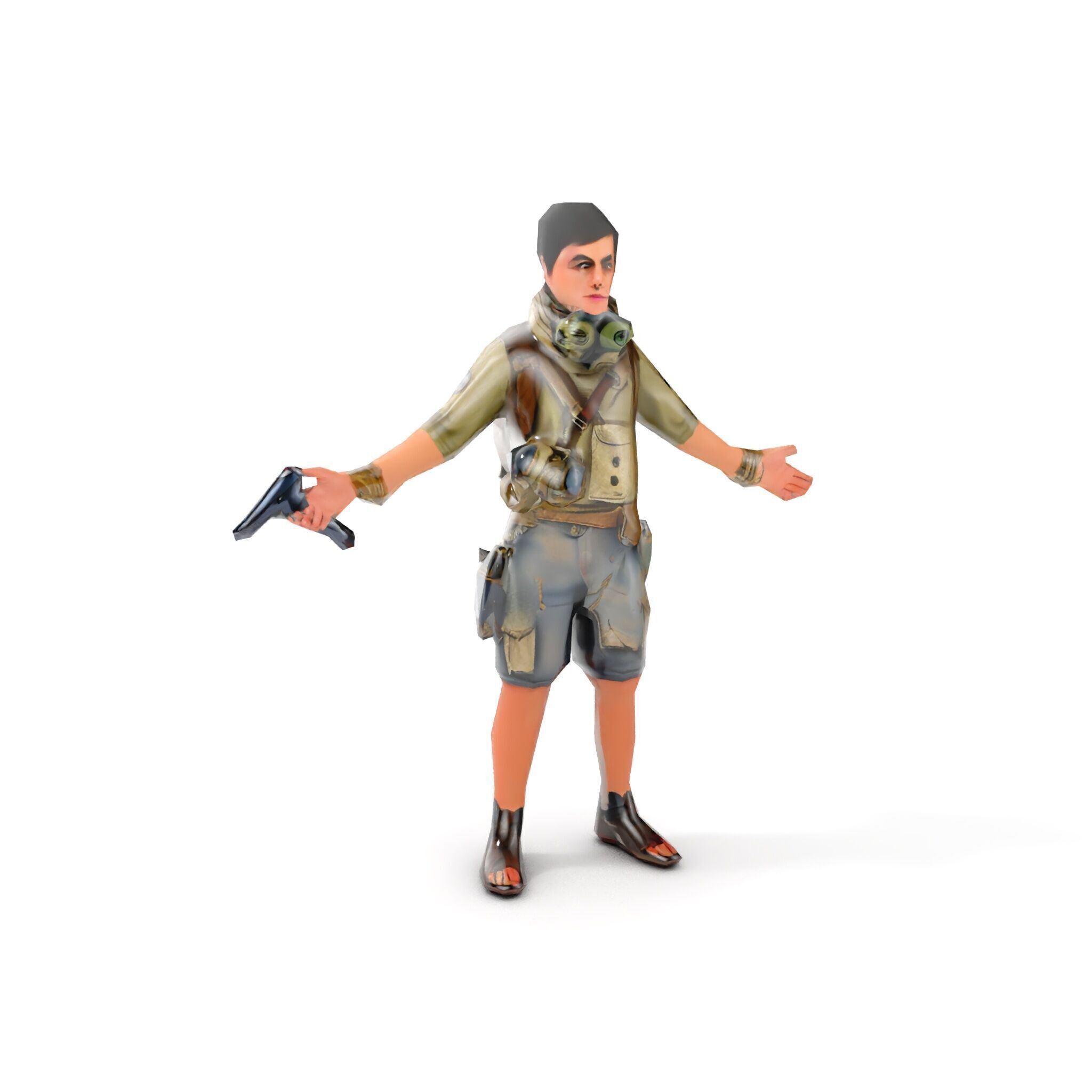 Young Adventurer with Gear Rigged and Animated Low-poly 3D model_11