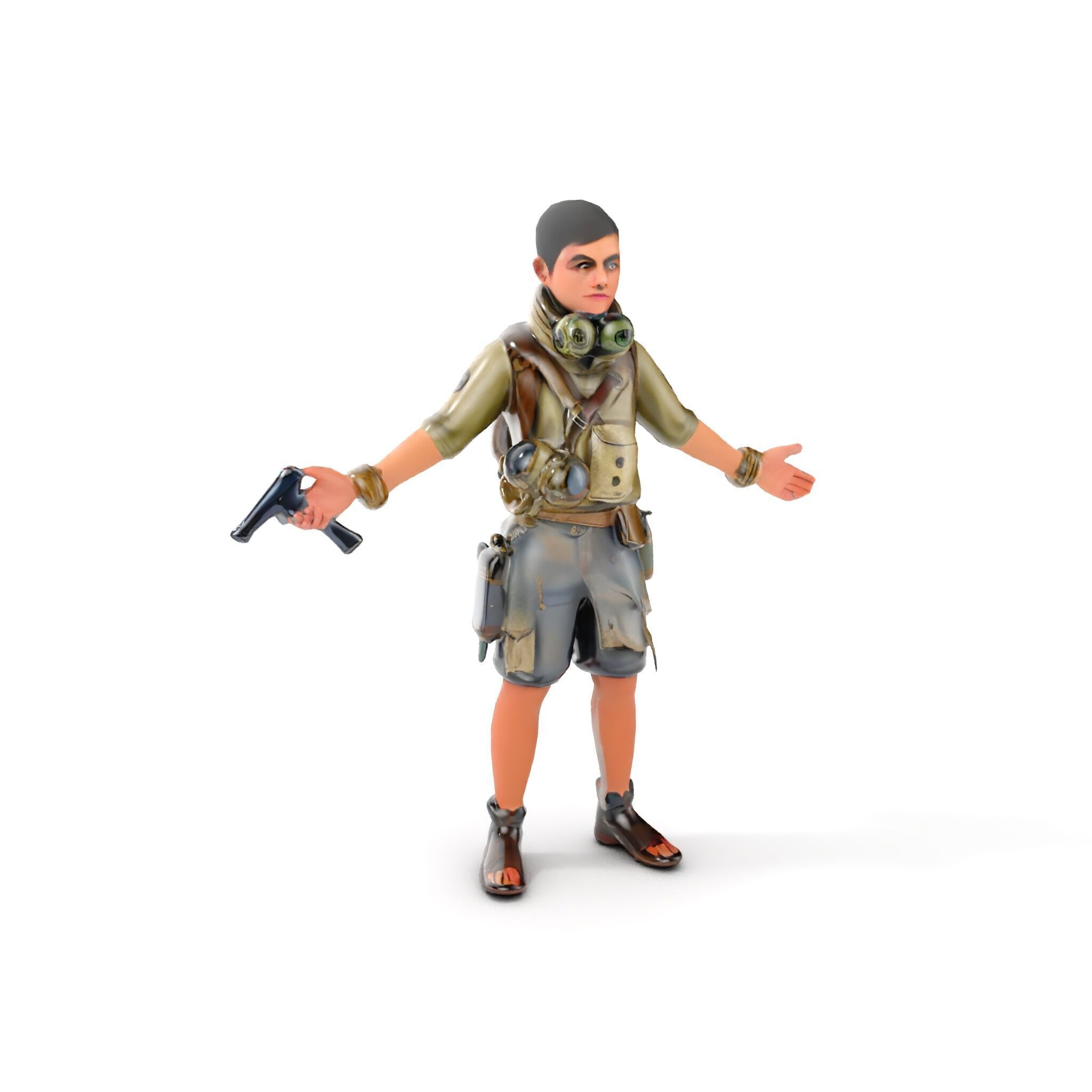 Young Adventurer with Gear Rigged and Animated Low-poly 3D model_26