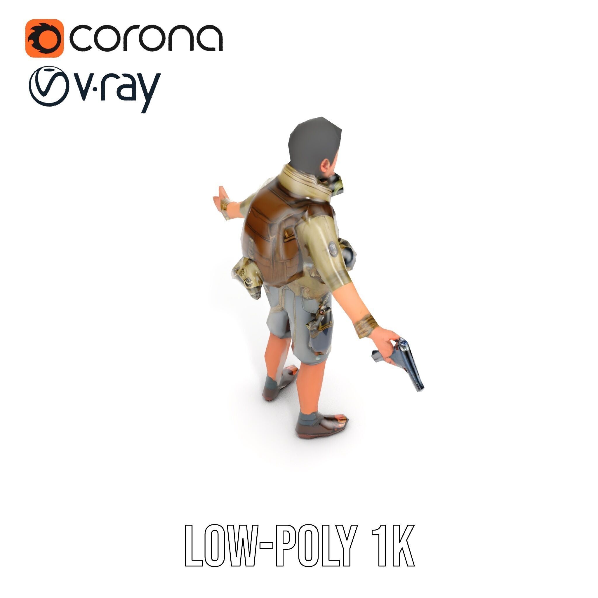 Young Adventurer with Gear Rigged and Animated Low-poly 3D model_16