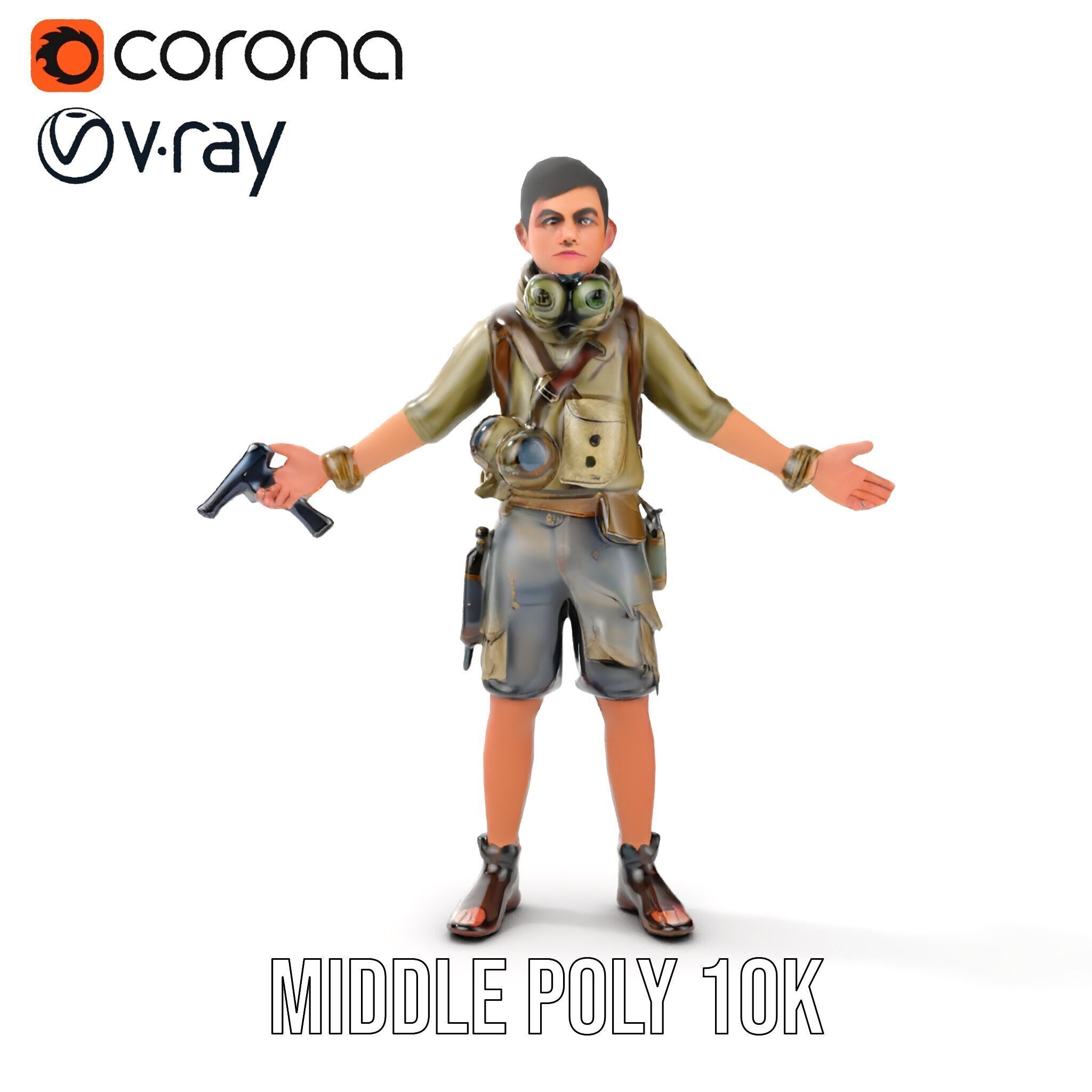 Young Adventurer with Gear Rigged and Animated Low-poly 3D model_13