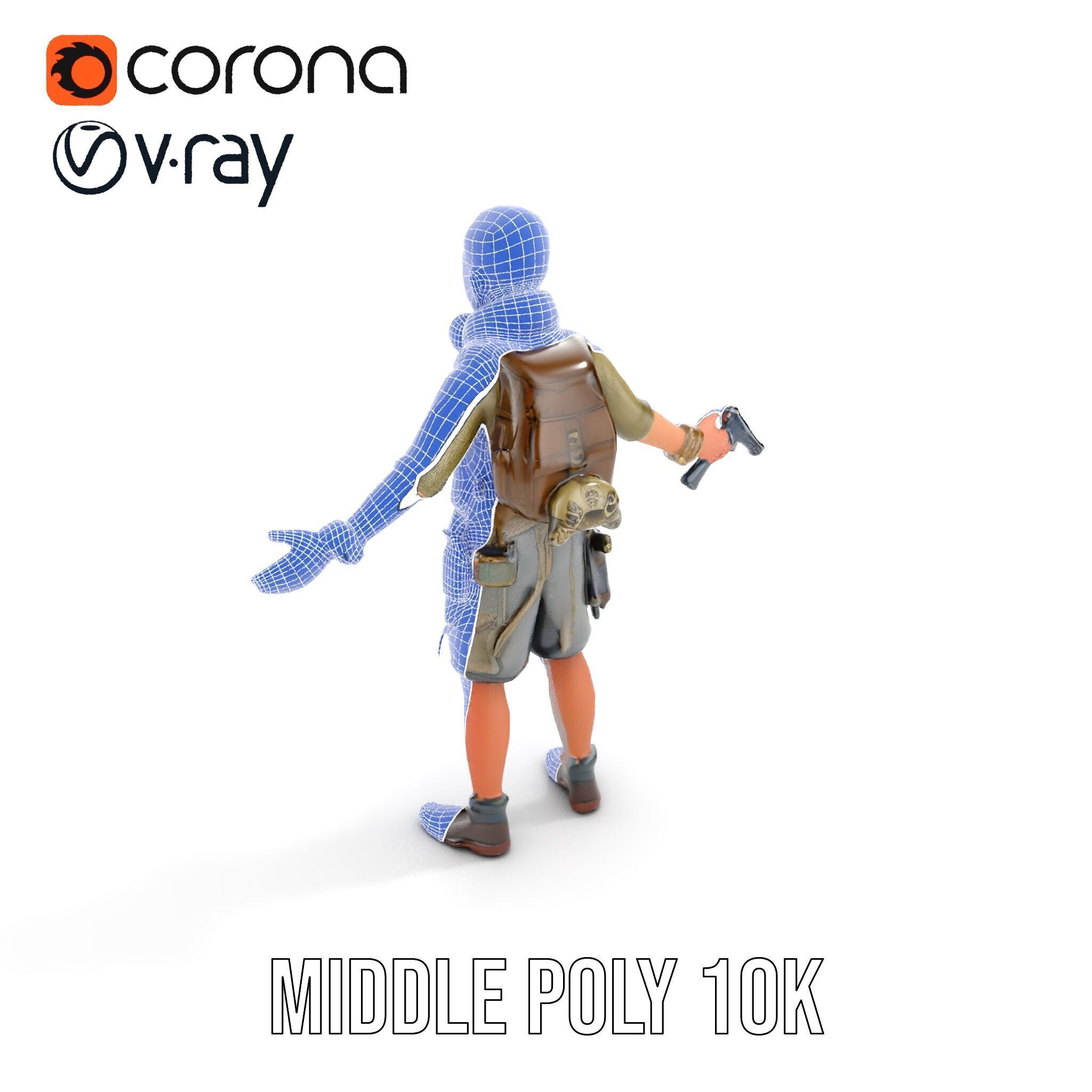 Young Adventurer with Gear Rigged and Animated Low-poly 3D model_18