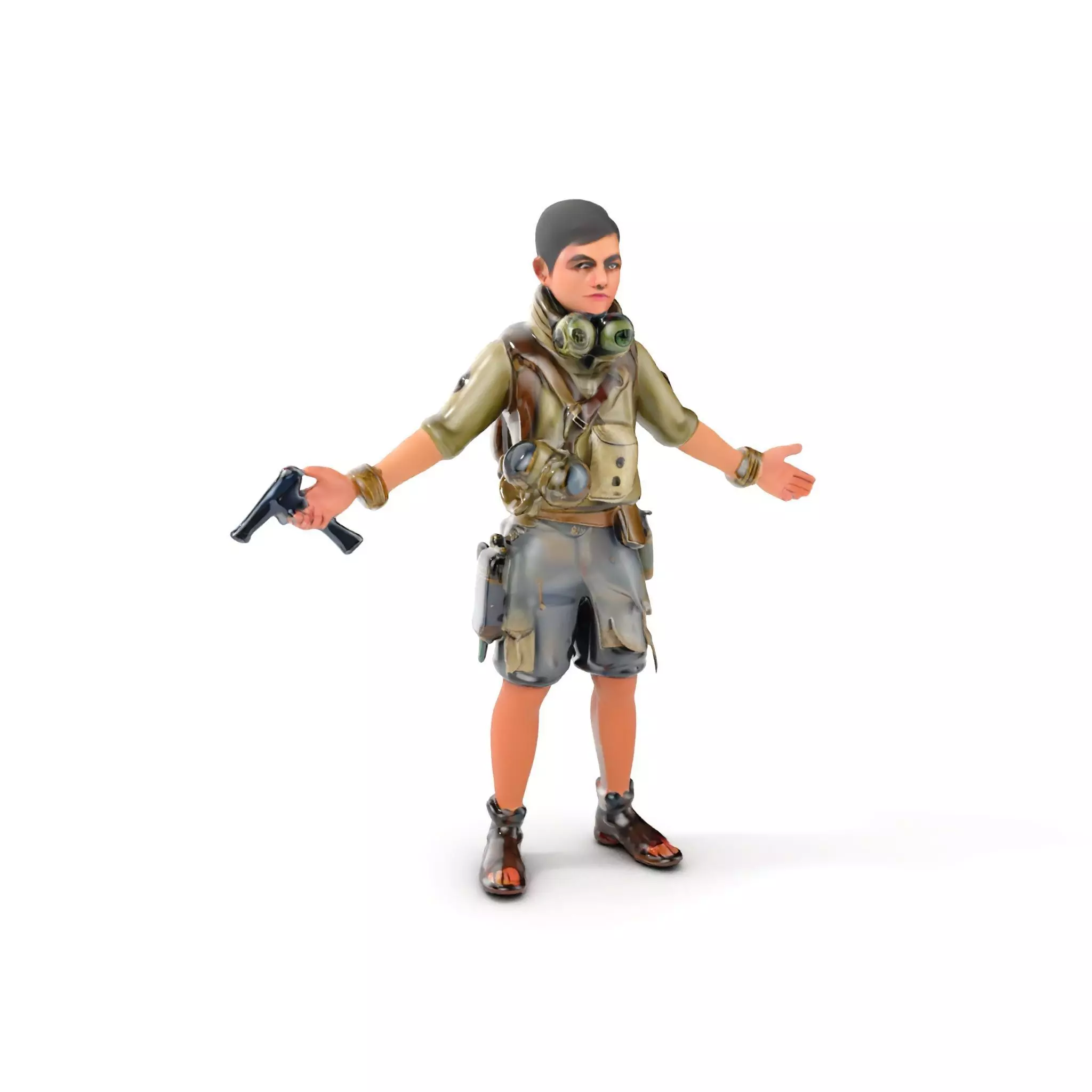 Young Adventurer with Gear Rigged and Animated Low-poly 3D model_0