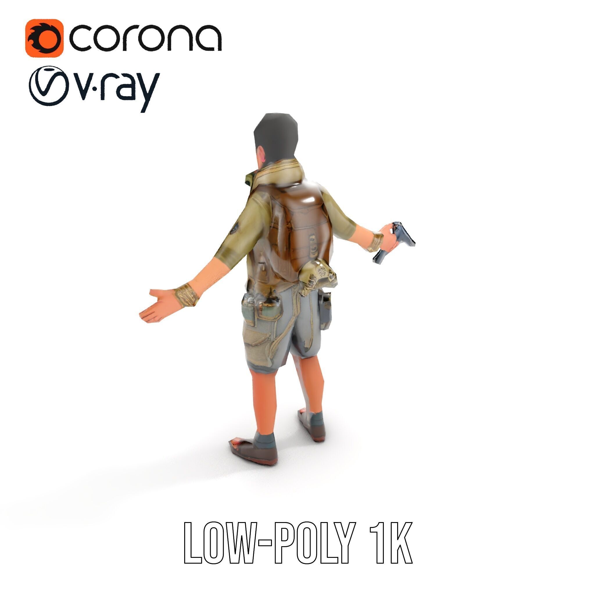 Young Adventurer with Gear Rigged and Animated Low-poly 3D model_8