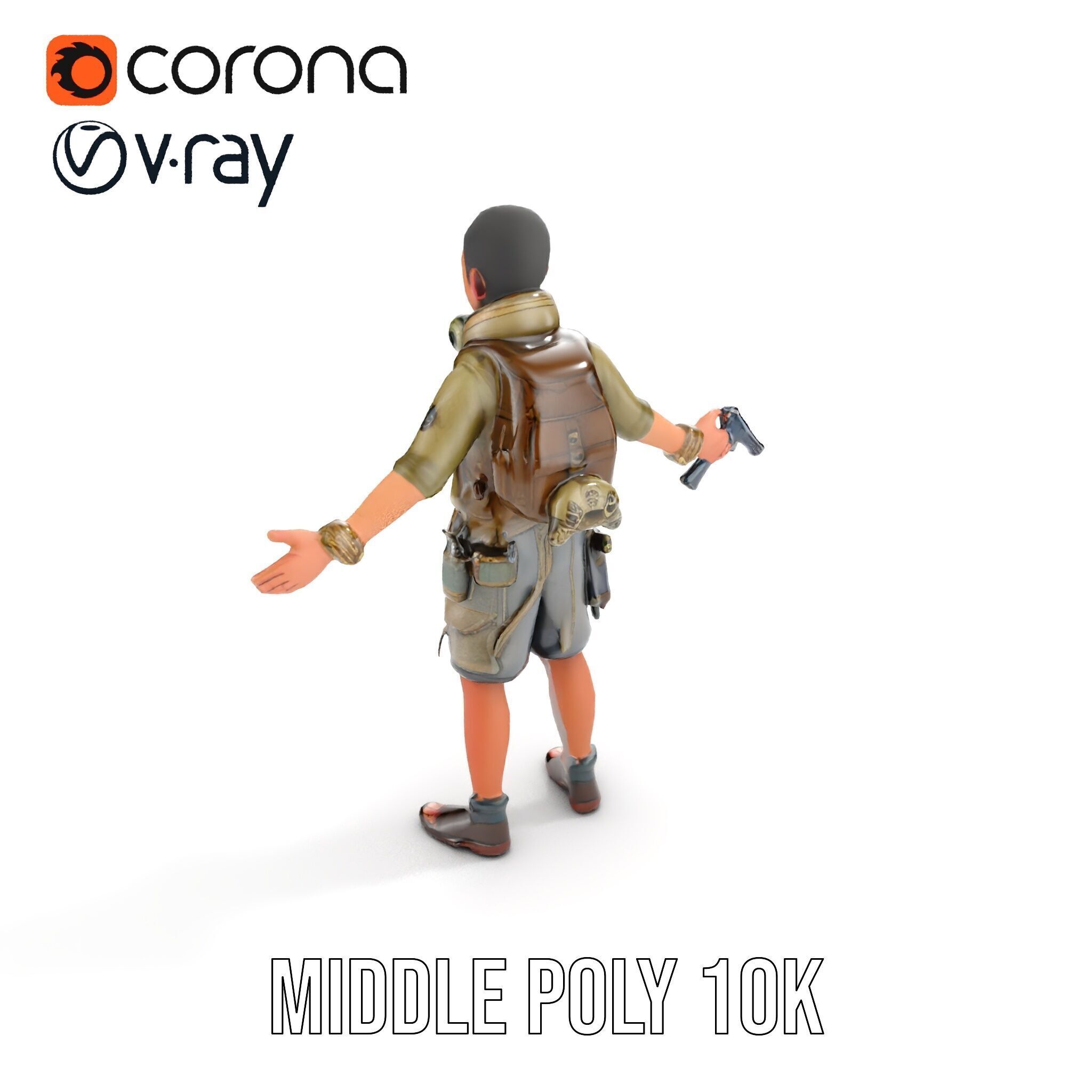 Young Adventurer with Gear Rigged and Animated Low-poly 3D model_23