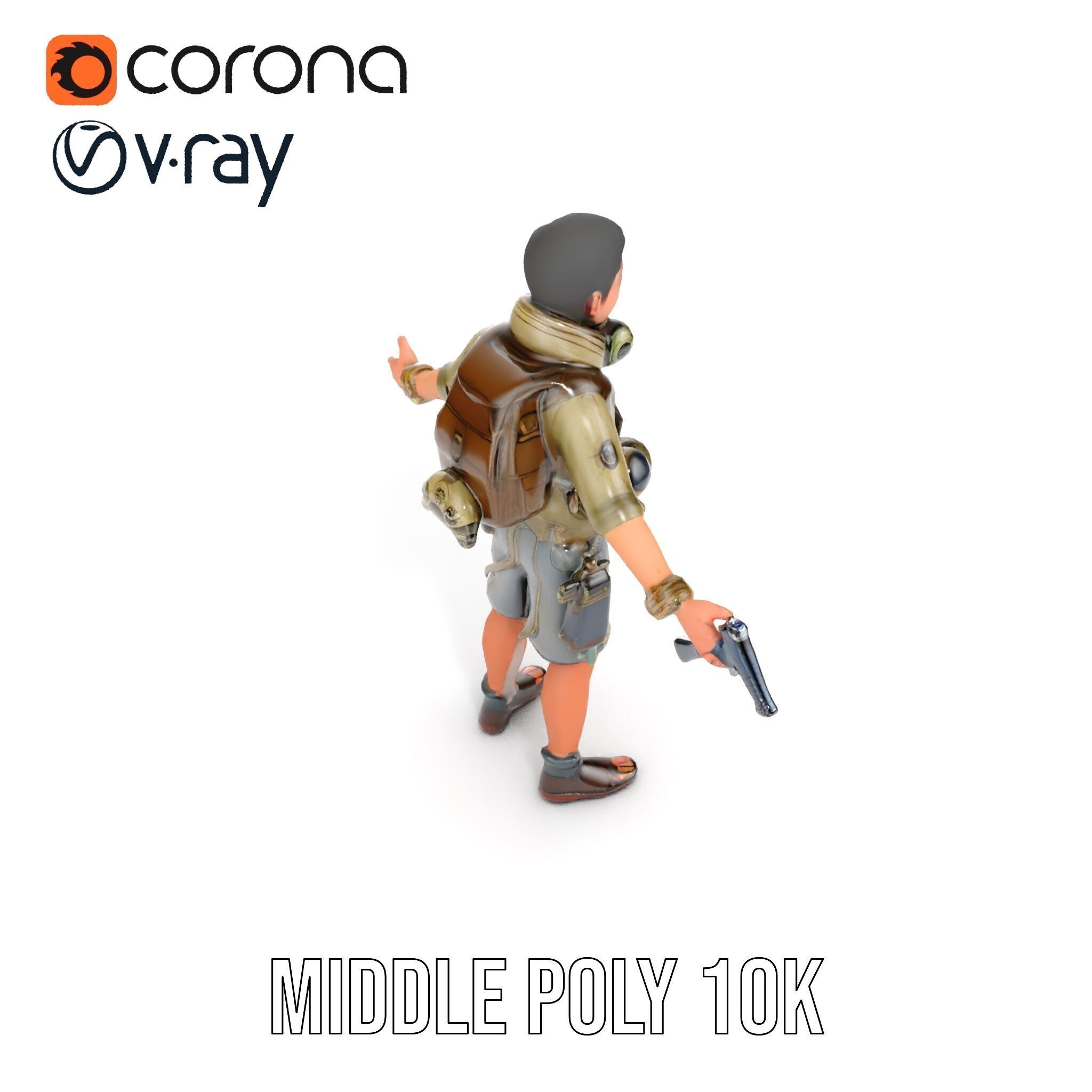 Young Adventurer with Gear Rigged and Animated Low-poly 3D model_32