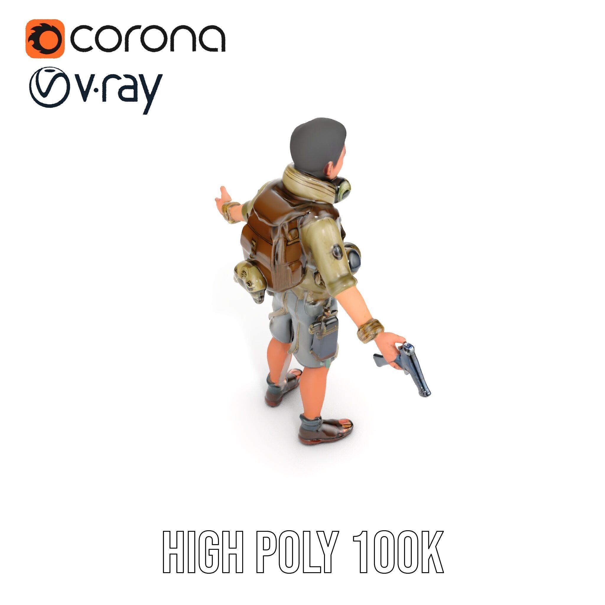 Young Adventurer with Gear Rigged and Animated Low-poly 3D model_25