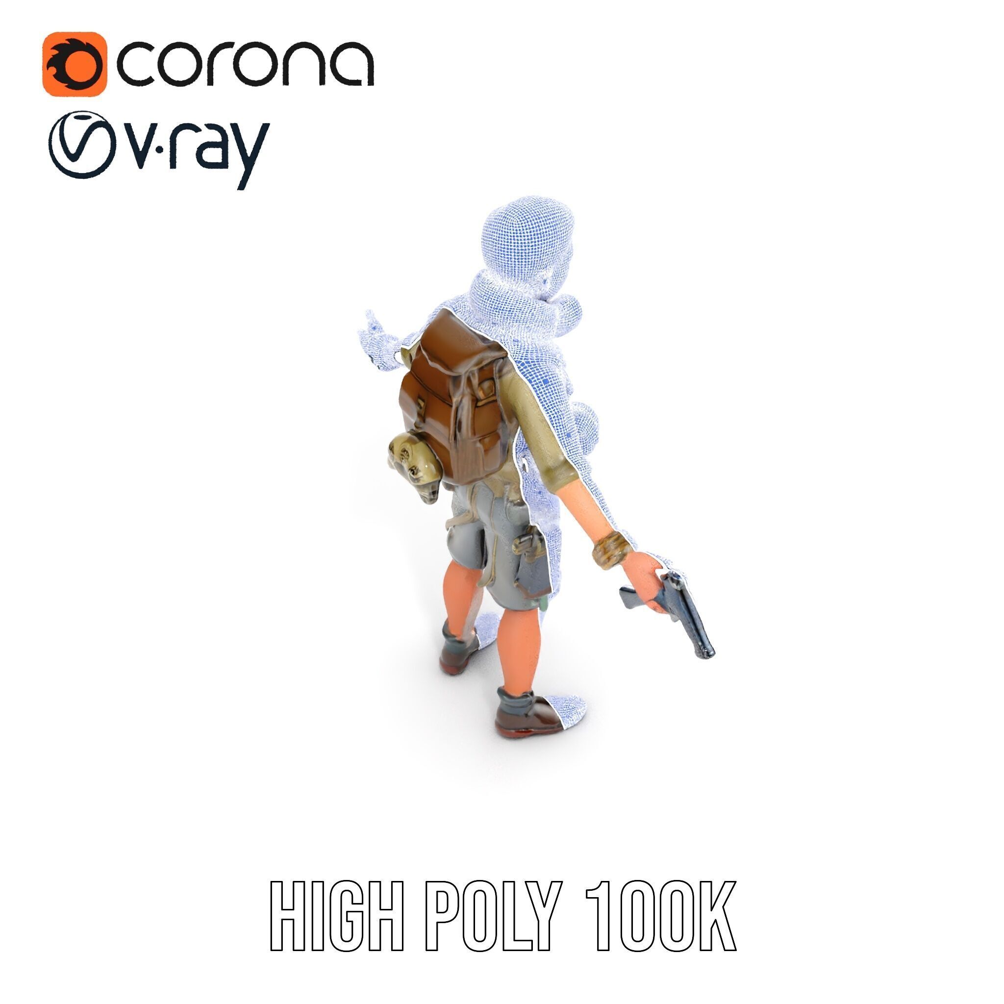 Young Adventurer with Gear Rigged and Animated Low-poly 3D model_28