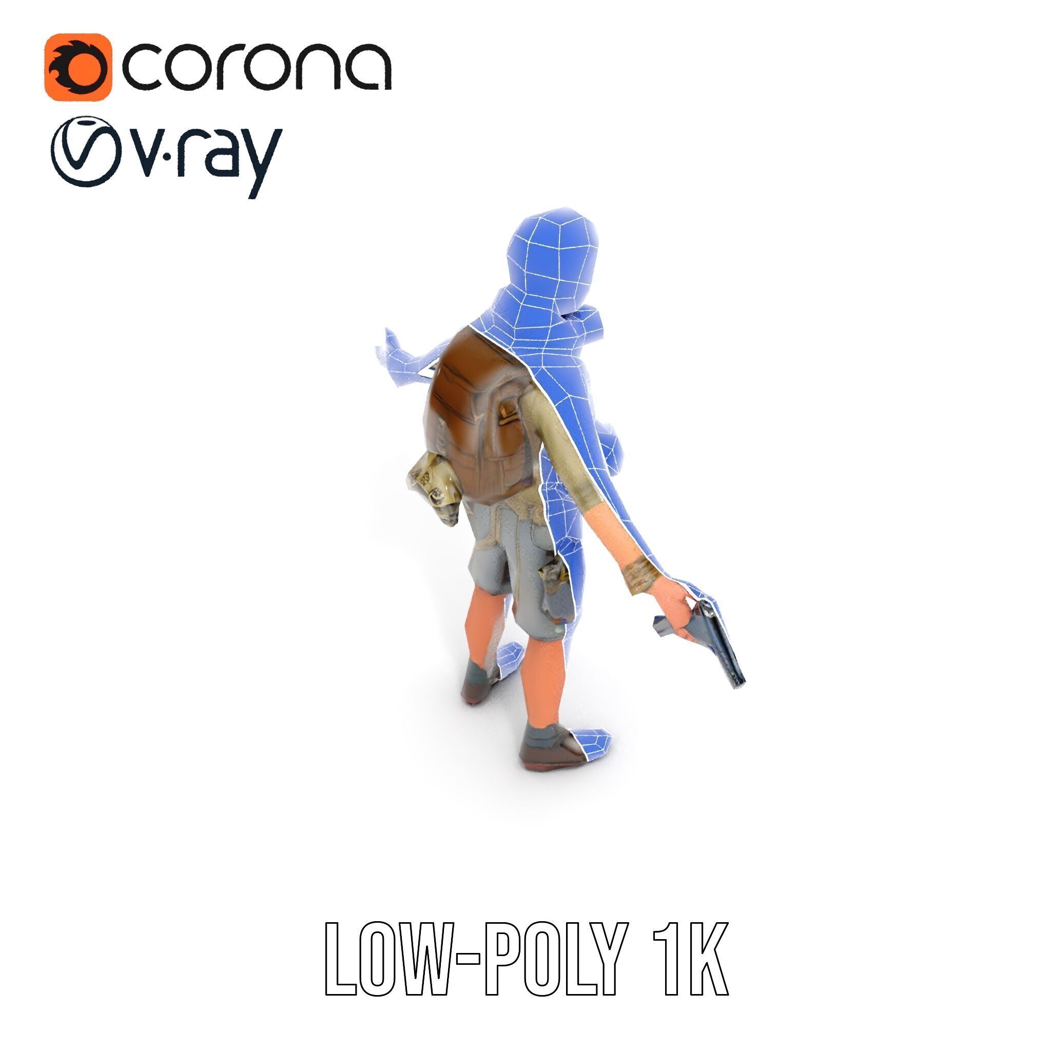 Young Adventurer with Gear Rigged and Animated Low-poly 3D model_30