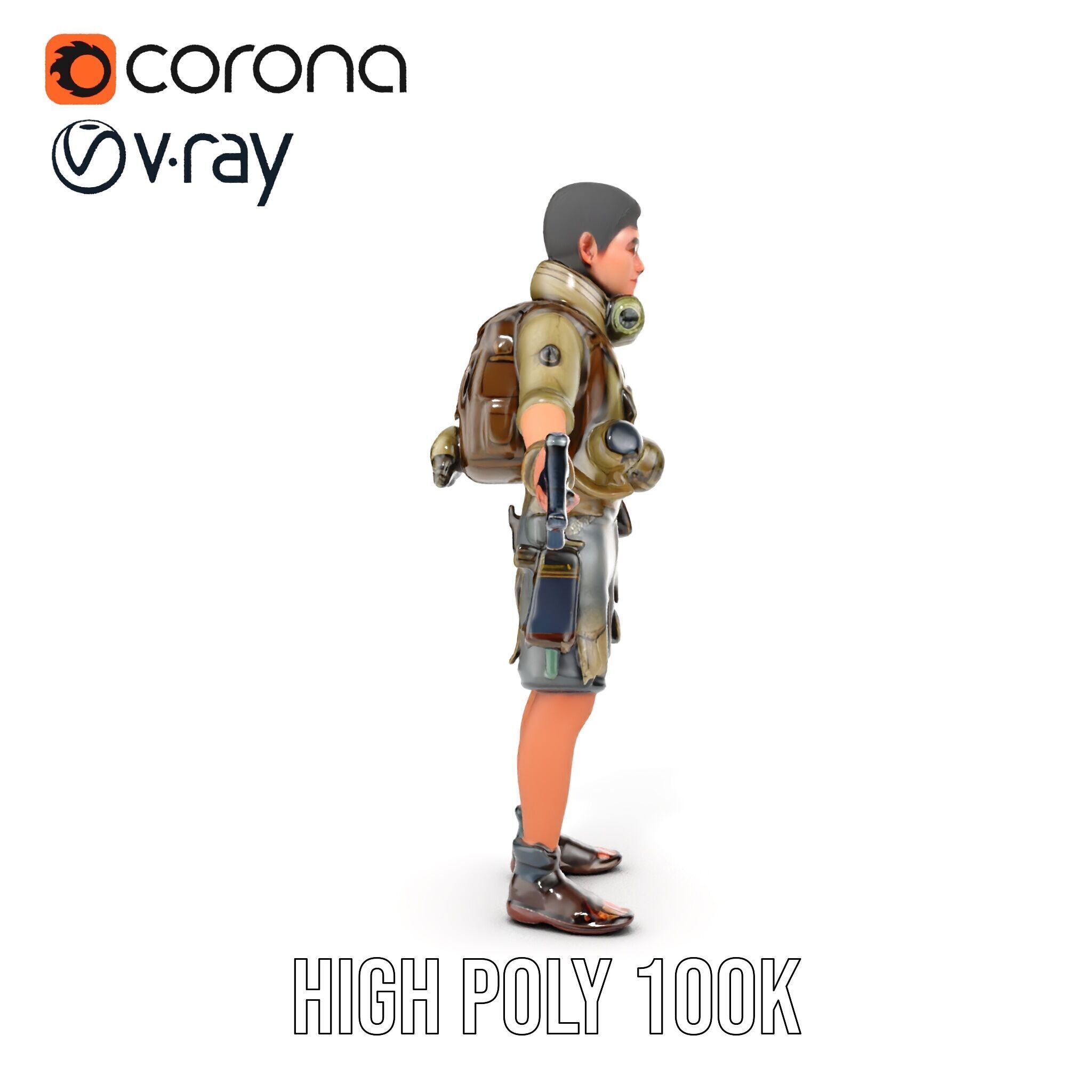 Young Adventurer with Gear Rigged and Animated Low-poly 3D model_37