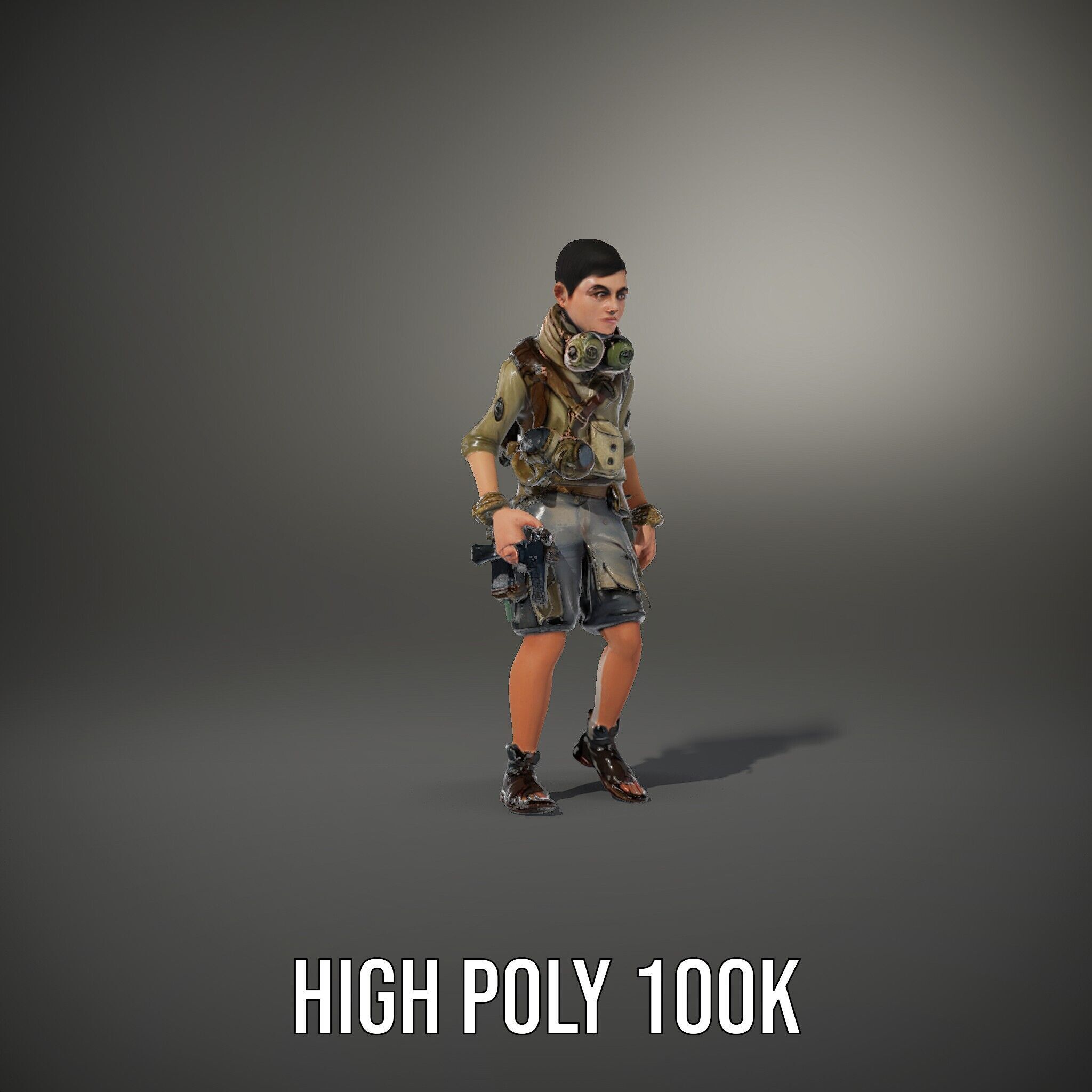 Young Adventurer with Gear Rigged and Animated Low-poly 3D model_9