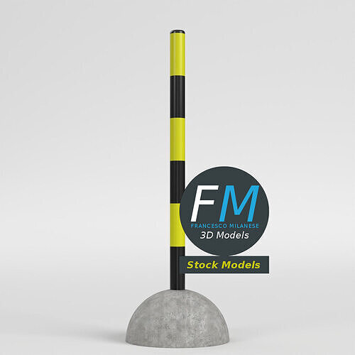 Concrete bollard with pole 1 3D model