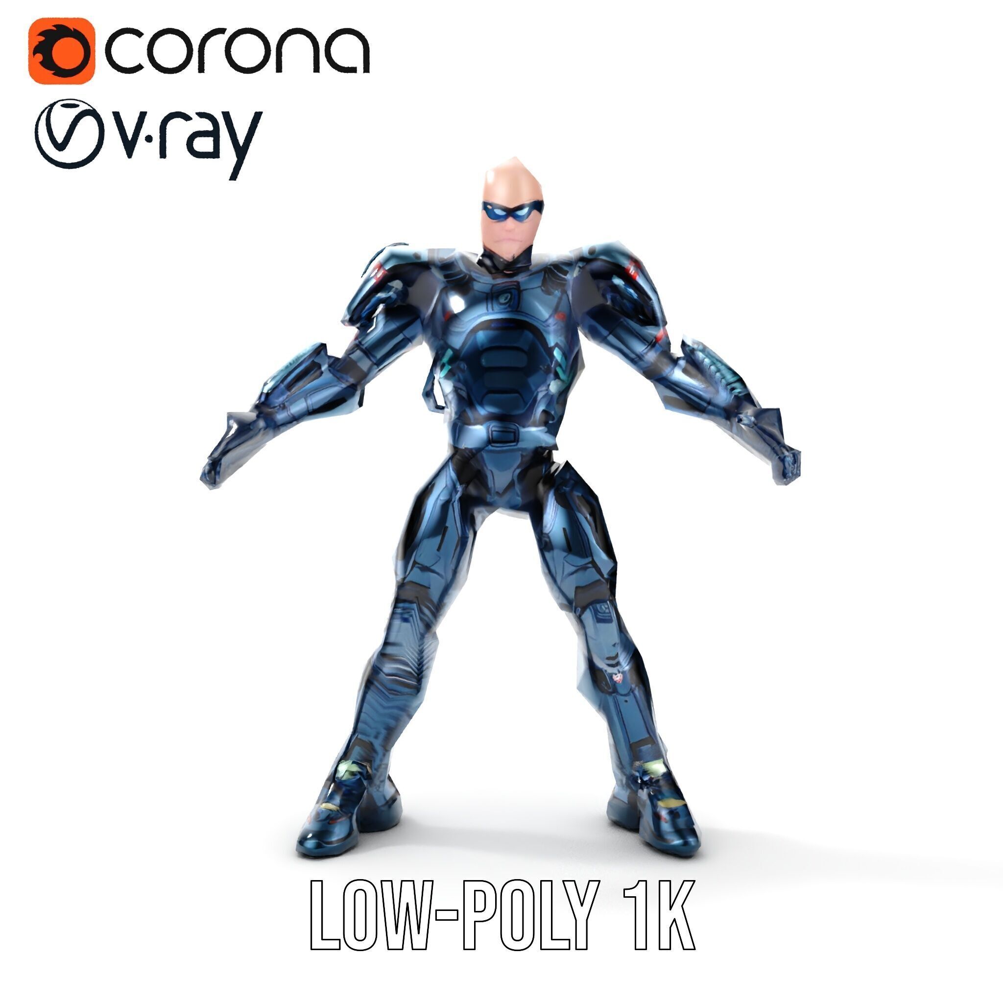 Cybernetic Soldier Rigged and Animated Character Model Low-poly 3D model_11