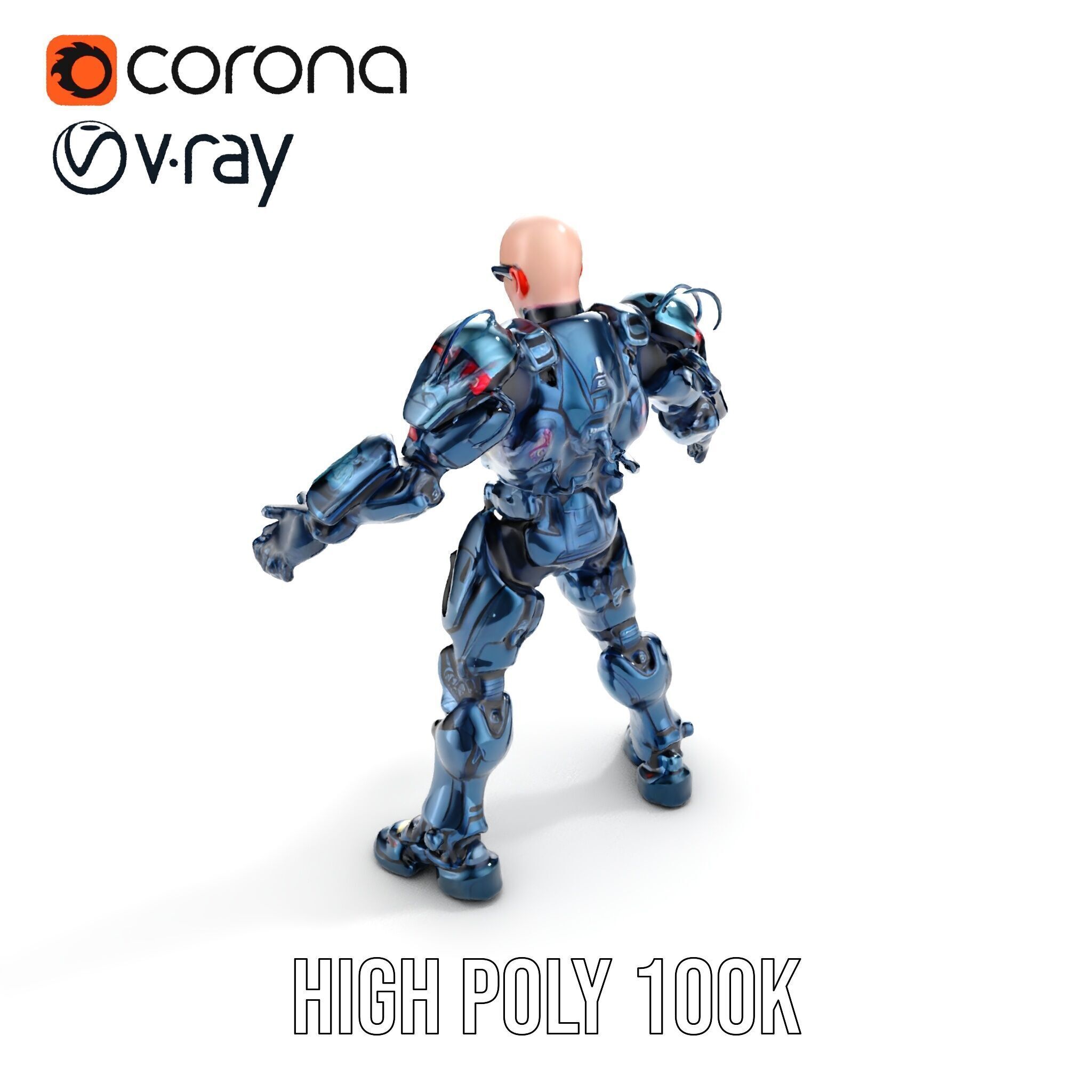 Cybernetic Soldier Rigged and Animated Character Model Low-poly 3D model_20