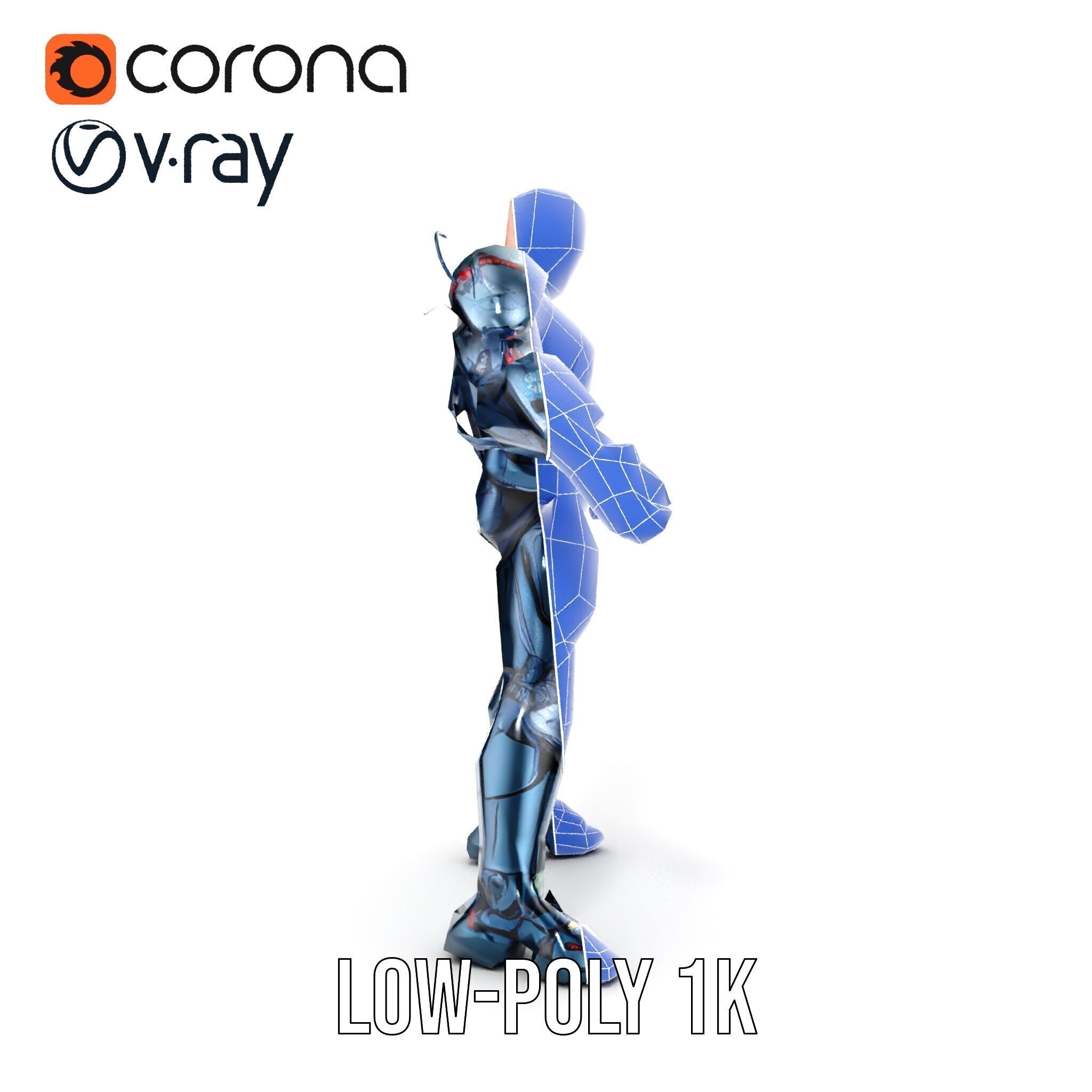 Cybernetic Soldier Rigged and Animated Character Model Low-poly 3D model_32