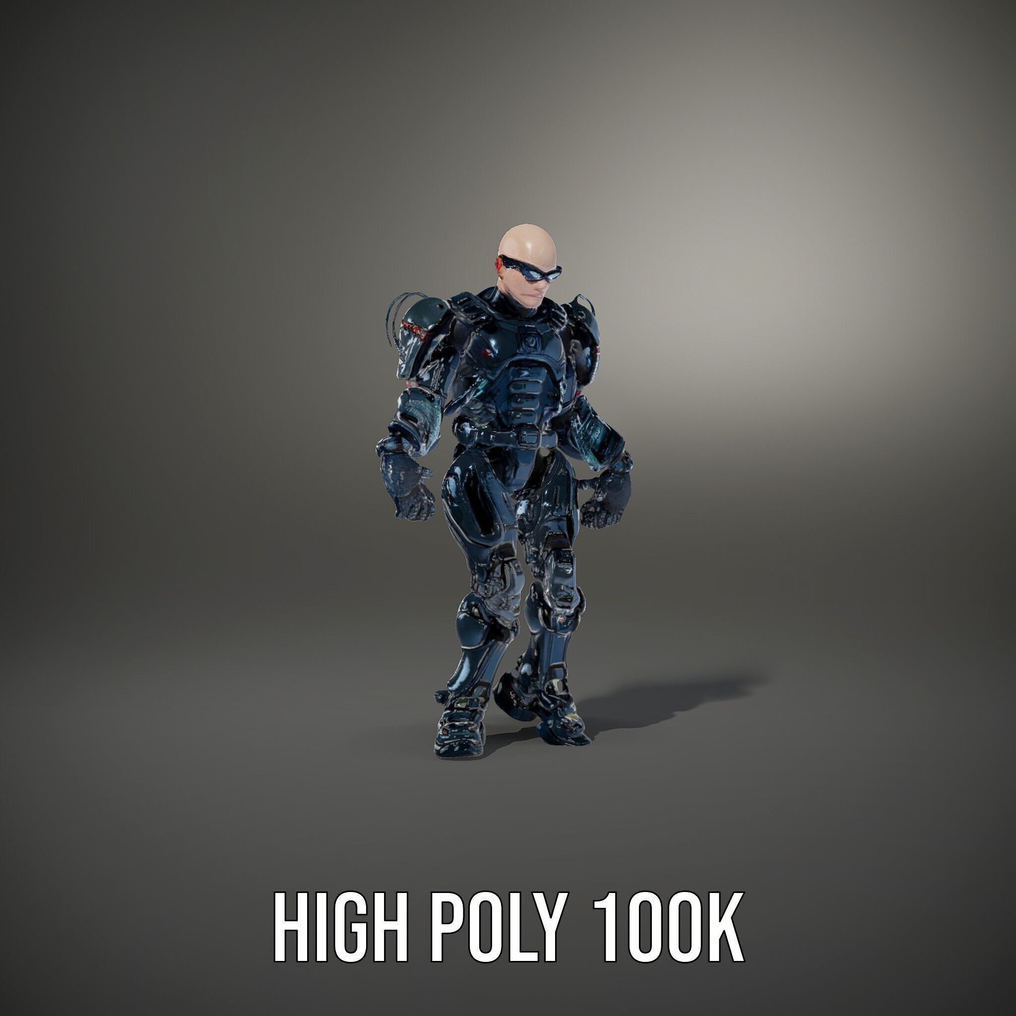 Cybernetic Soldier Rigged and Animated Character Model Low-poly 3D model_9