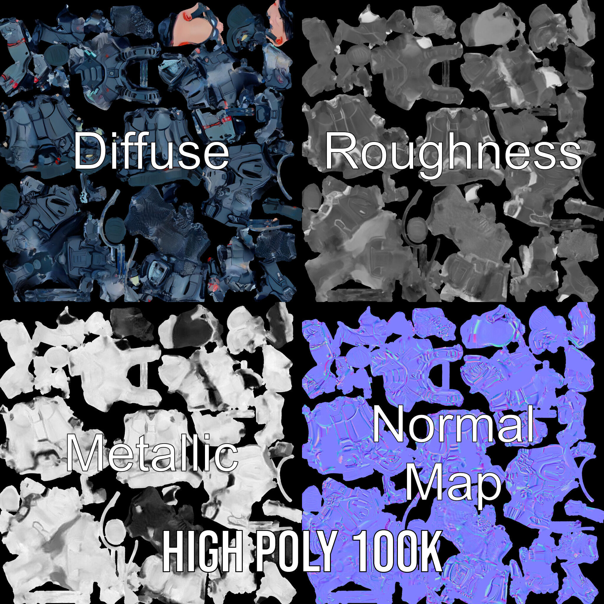 Cybernetic Soldier Rigged and Animated Character Model Low-poly 3D model_4