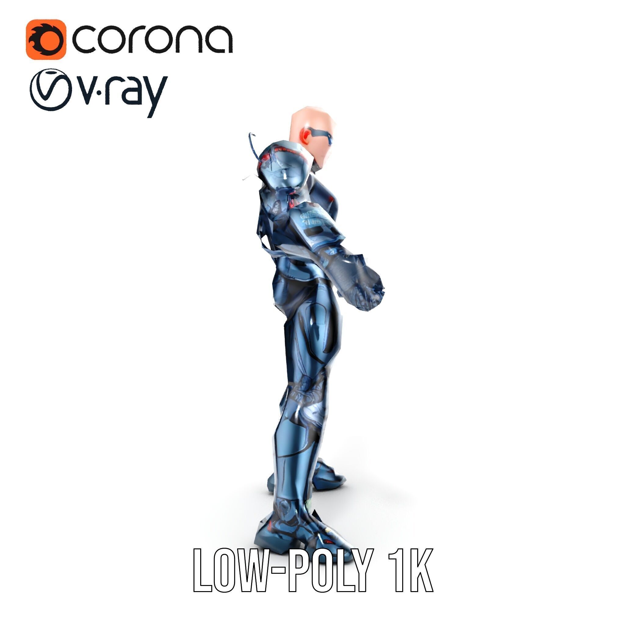 Cybernetic Soldier Rigged and Animated Character Model Low-poly 3D model_19