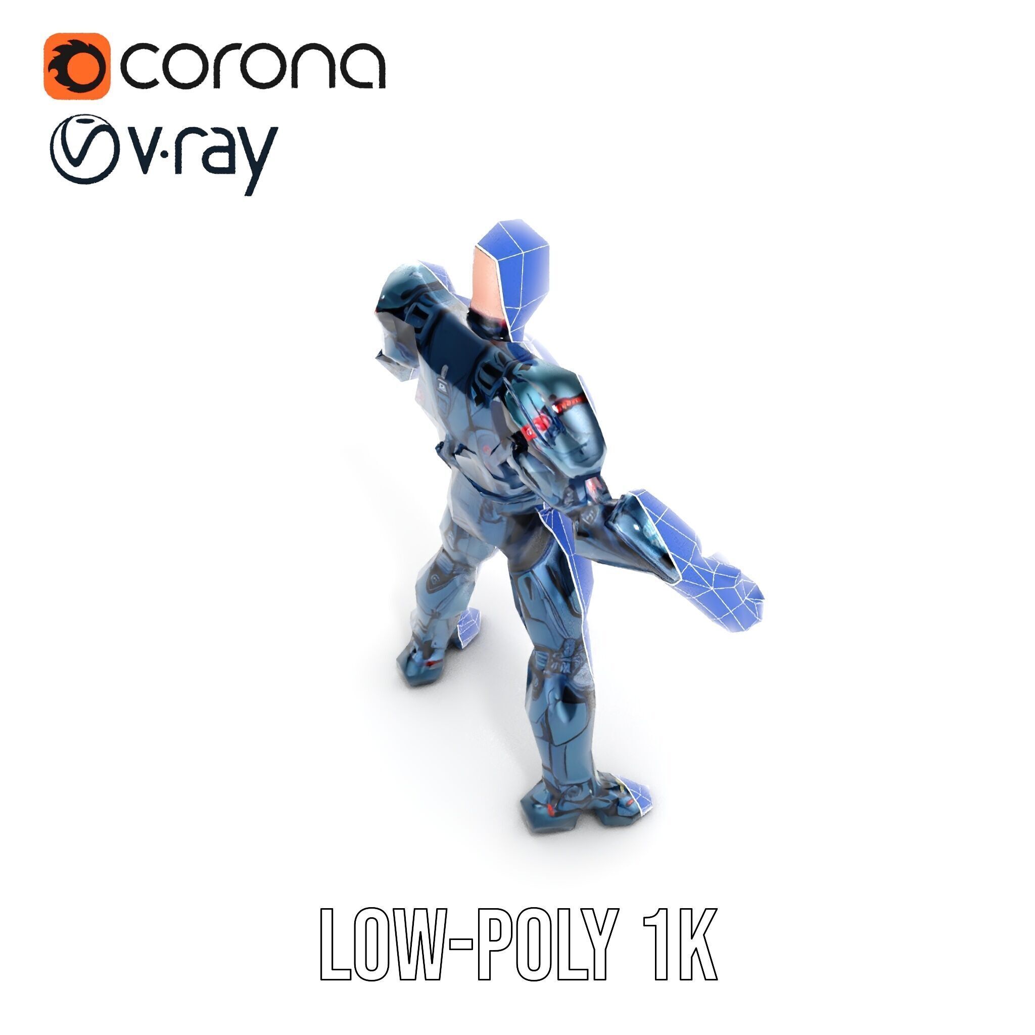 Cybernetic Soldier Rigged and Animated Character Model Low-poly 3D model_24