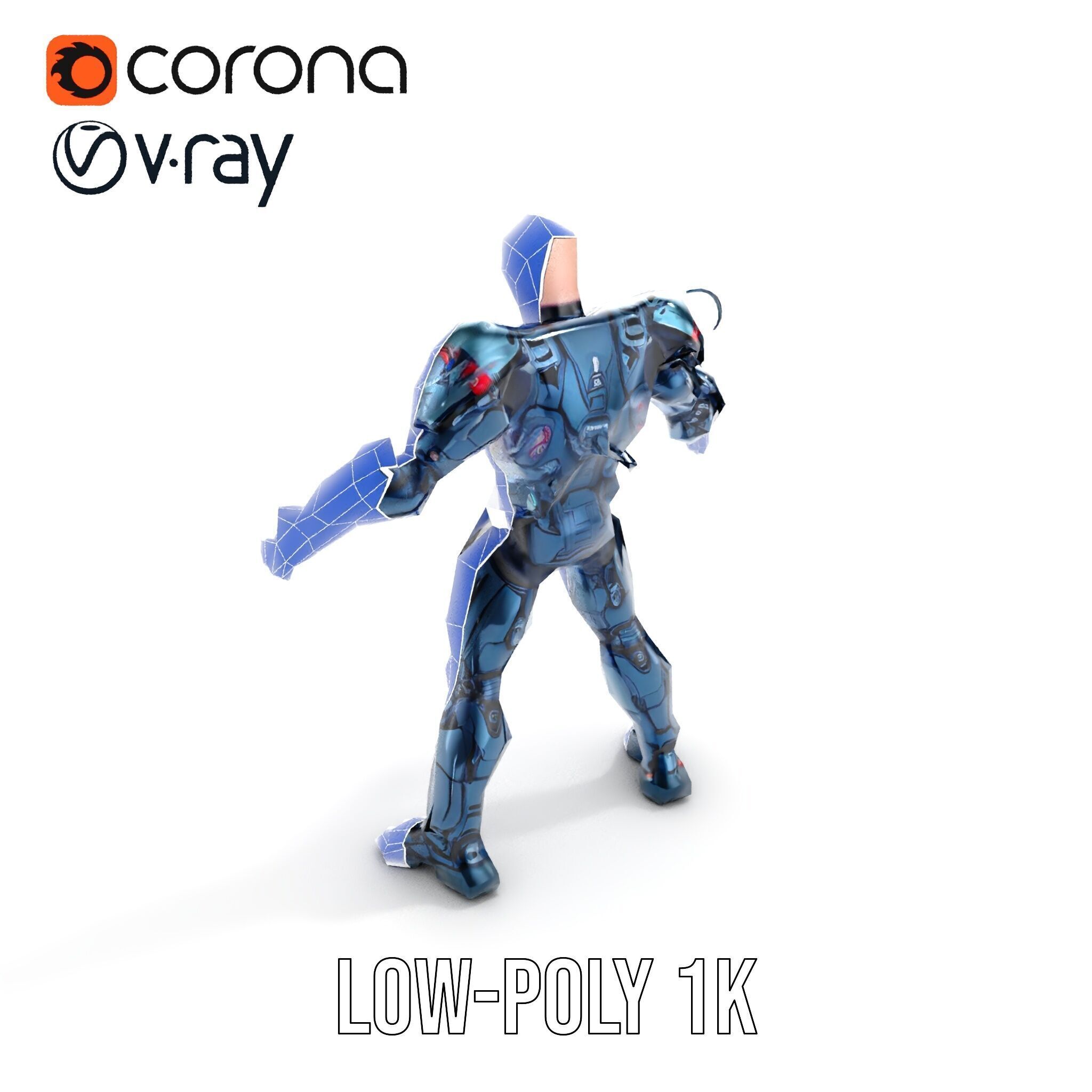 Cybernetic Soldier Rigged and Animated Character Model Low-poly 3D model_29