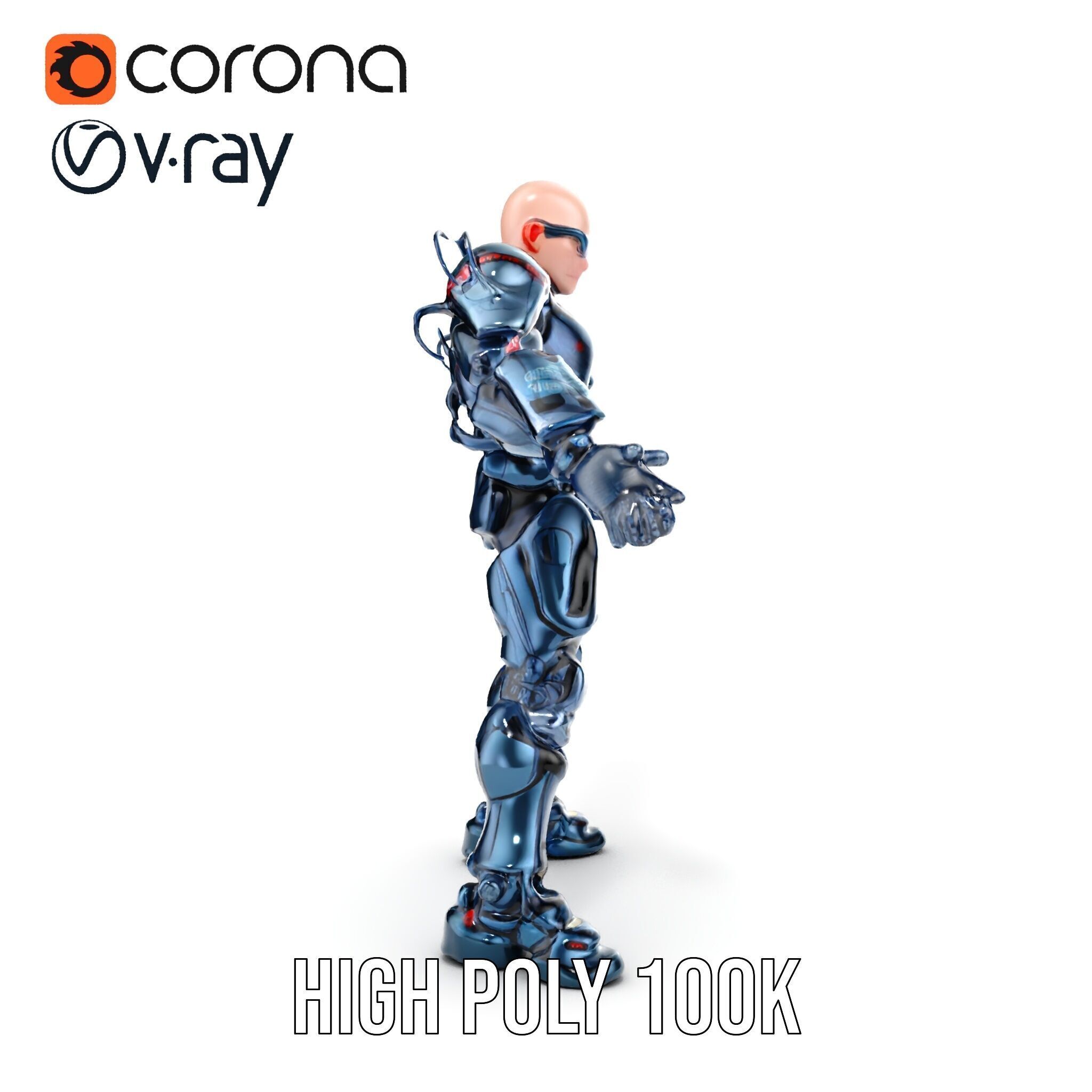 Cybernetic Soldier Rigged and Animated Character Model Low-poly 3D model_30