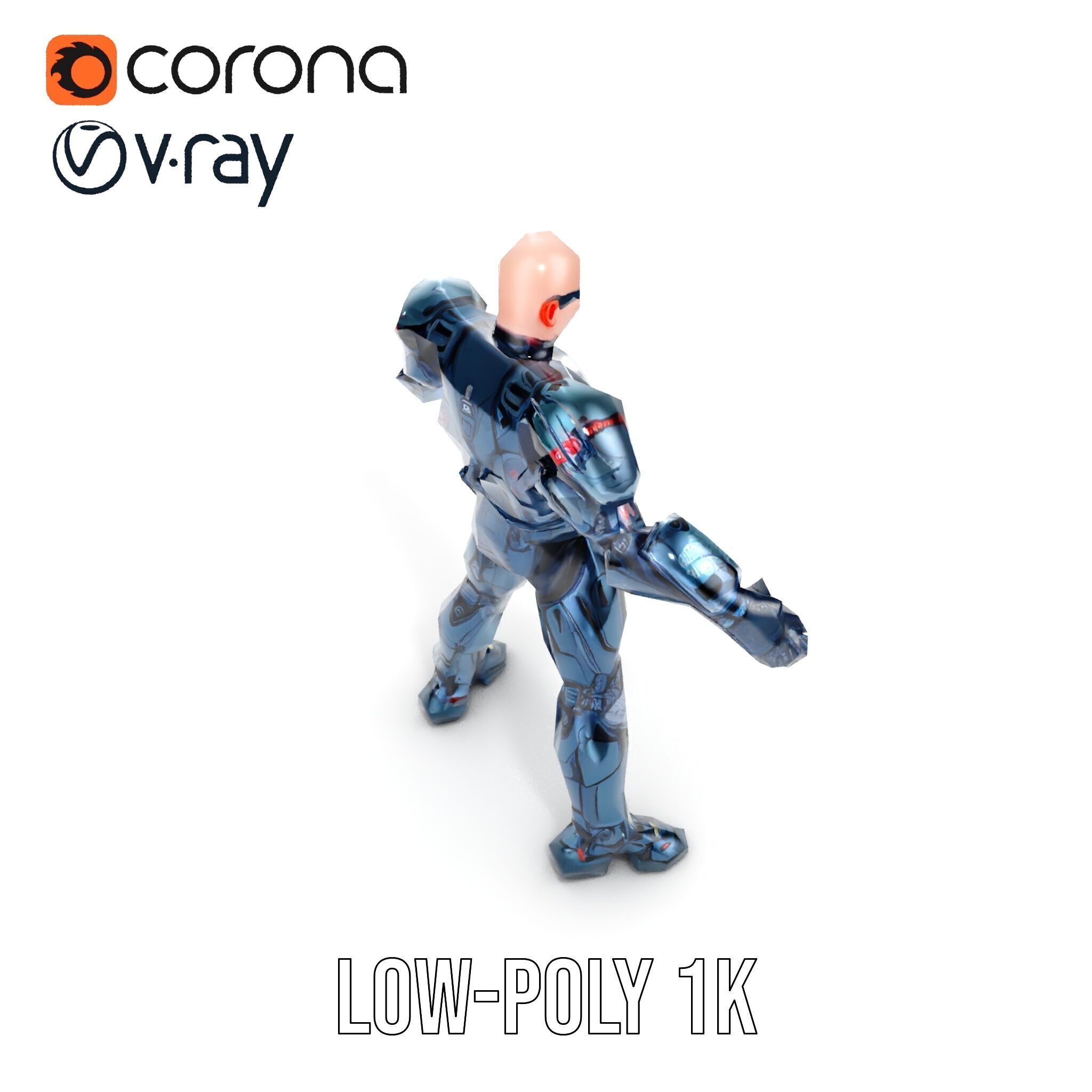 Cybernetic Soldier Rigged and Animated Character Model Low-poly 3D model_22