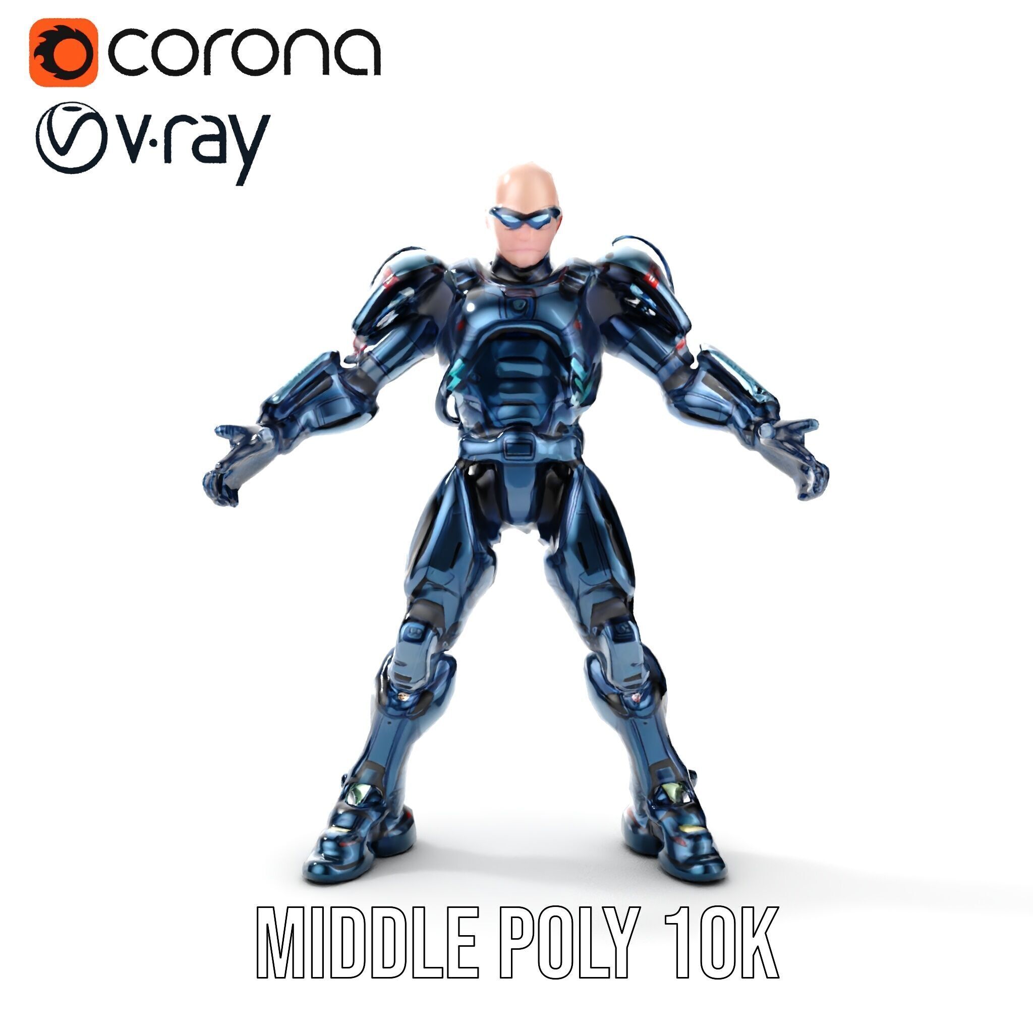 Cybernetic Soldier Rigged and Animated Character Model Low-poly 3D model_37