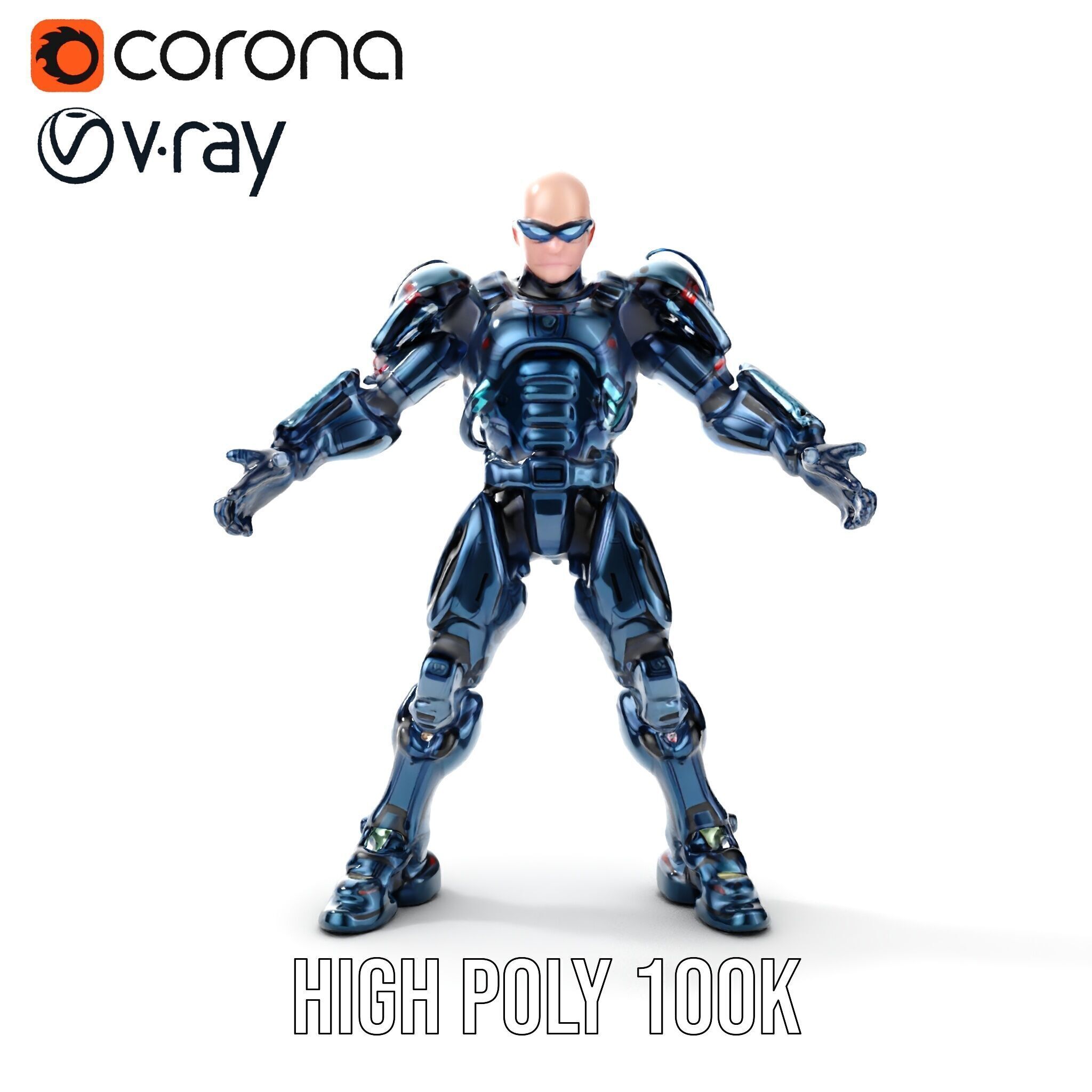 Cybernetic Soldier Rigged and Animated Character Model Low-poly 3D model_40