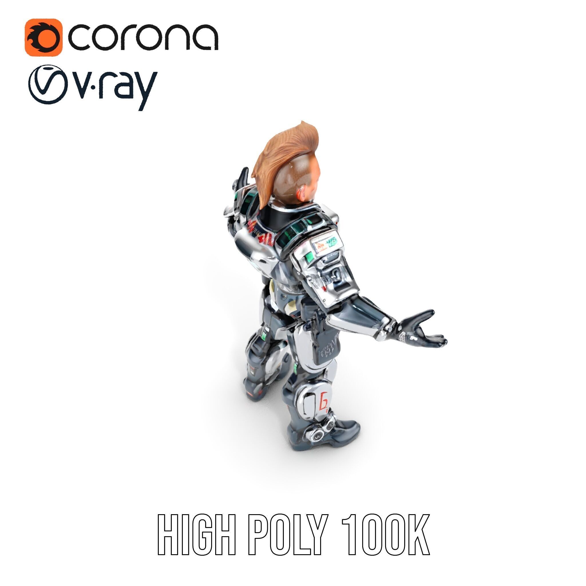 Cyberpunk Warrior Character  Fully Rigged and Animated Low-poly 3D model_14