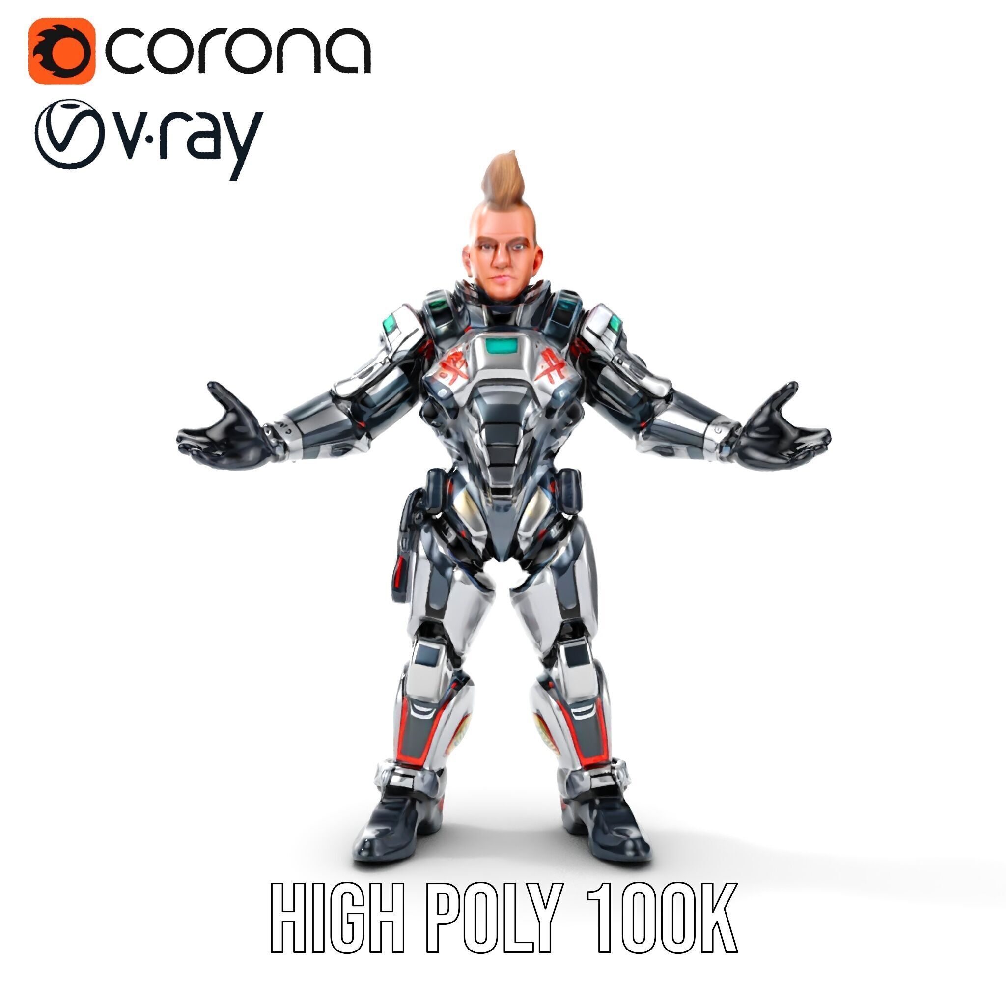 Cyberpunk Warrior Character  Fully Rigged and Animated Low-poly 3D model_11