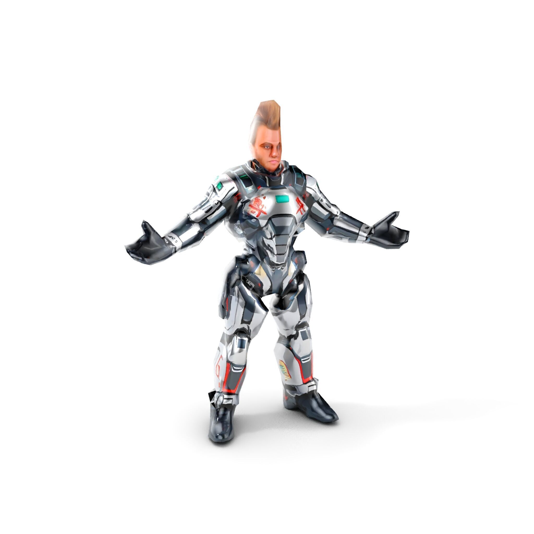 Cyberpunk Warrior Character  Fully Rigged and Animated Low-poly 3D model_8