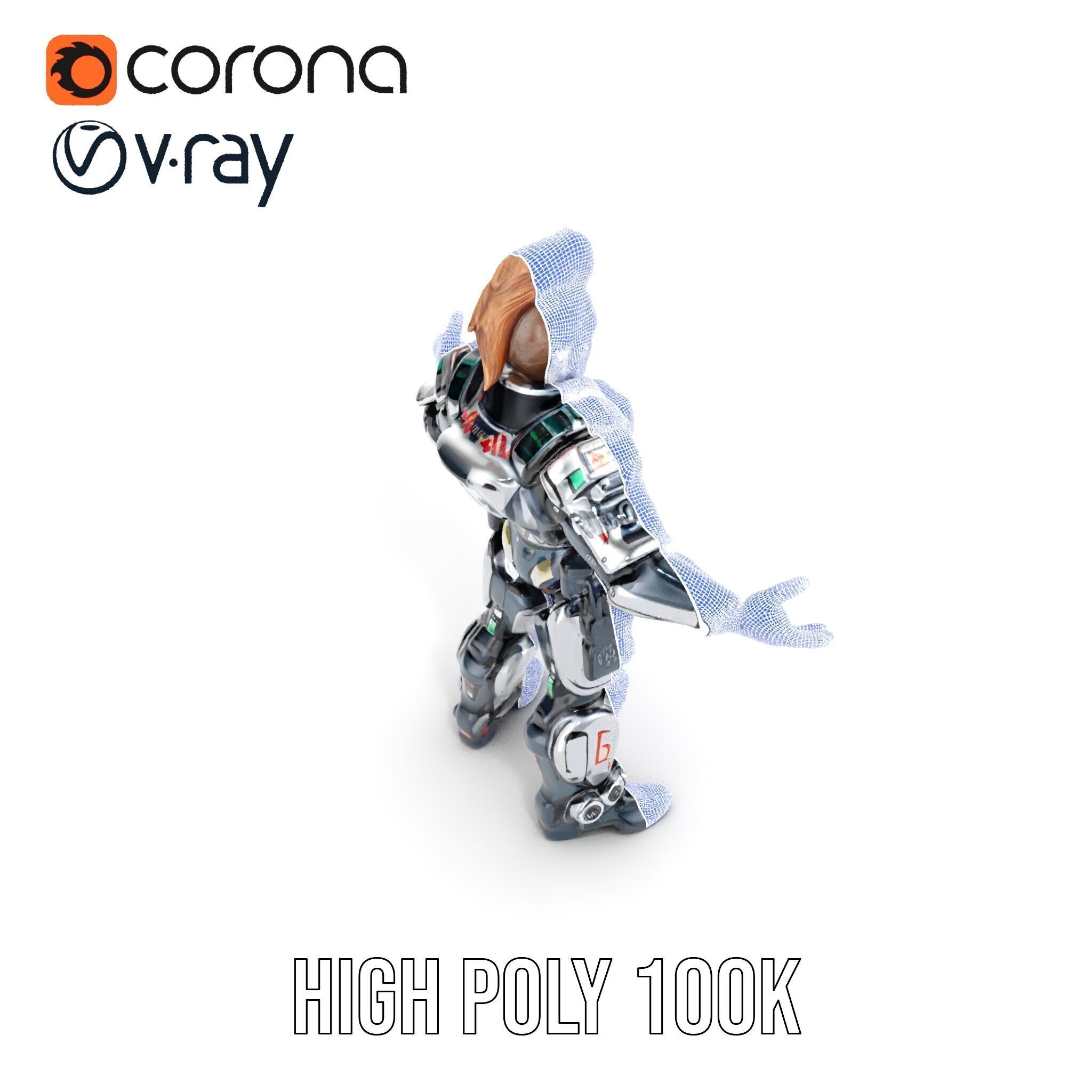 Cyberpunk Warrior Character  Fully Rigged and Animated Low-poly 3D model_38