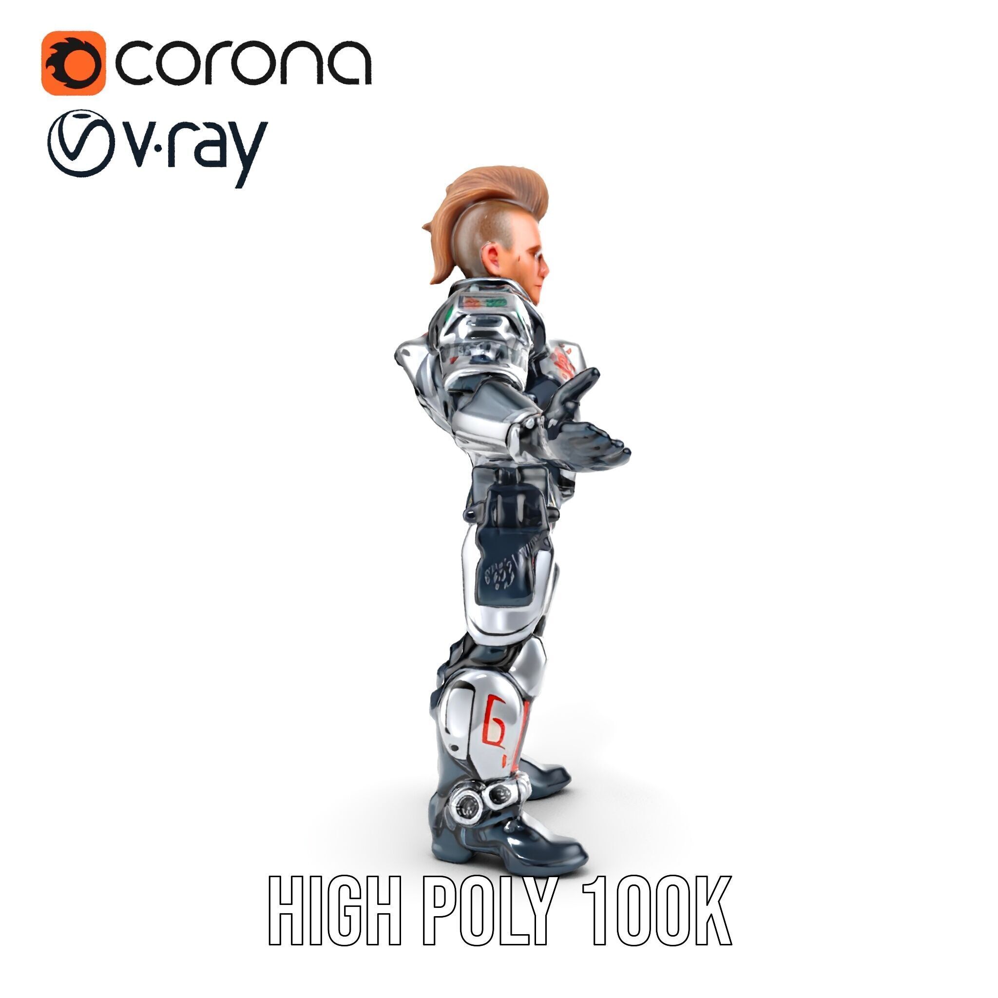 Cyberpunk Warrior Character  Fully Rigged and Animated Low-poly 3D model_17