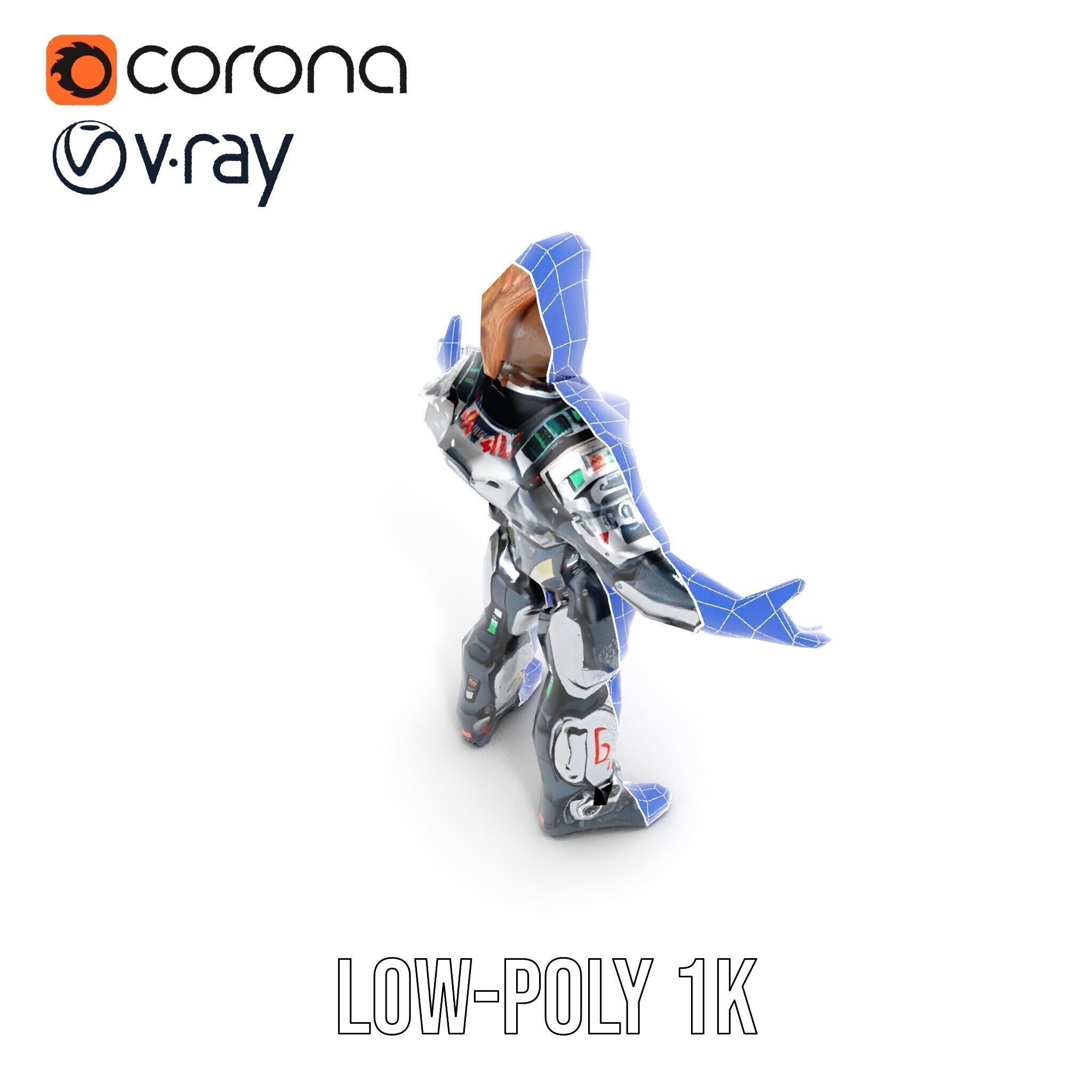 Cyberpunk Warrior Character  Fully Rigged and Animated Low-poly 3D model_27