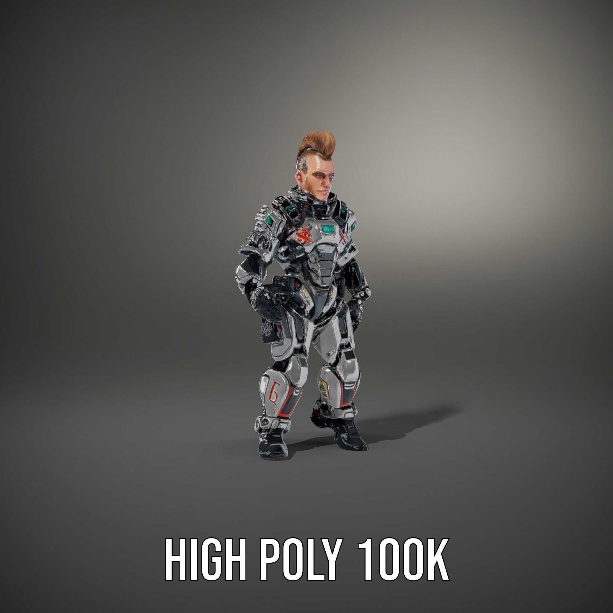 Cyberpunk Warrior Character  Fully Rigged and Animated Low-poly 3D model_25