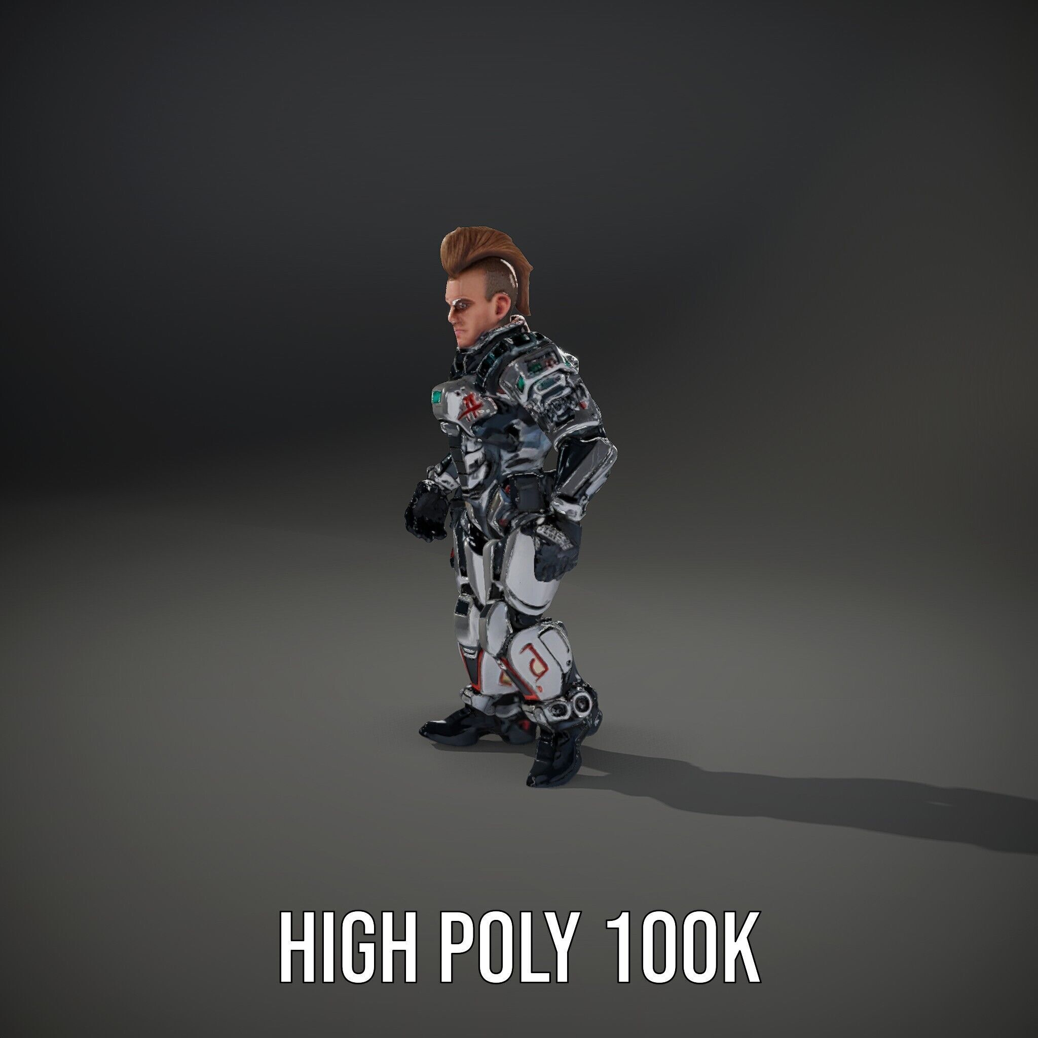 Cyberpunk Warrior Character  Fully Rigged and Animated Low-poly 3D model_22