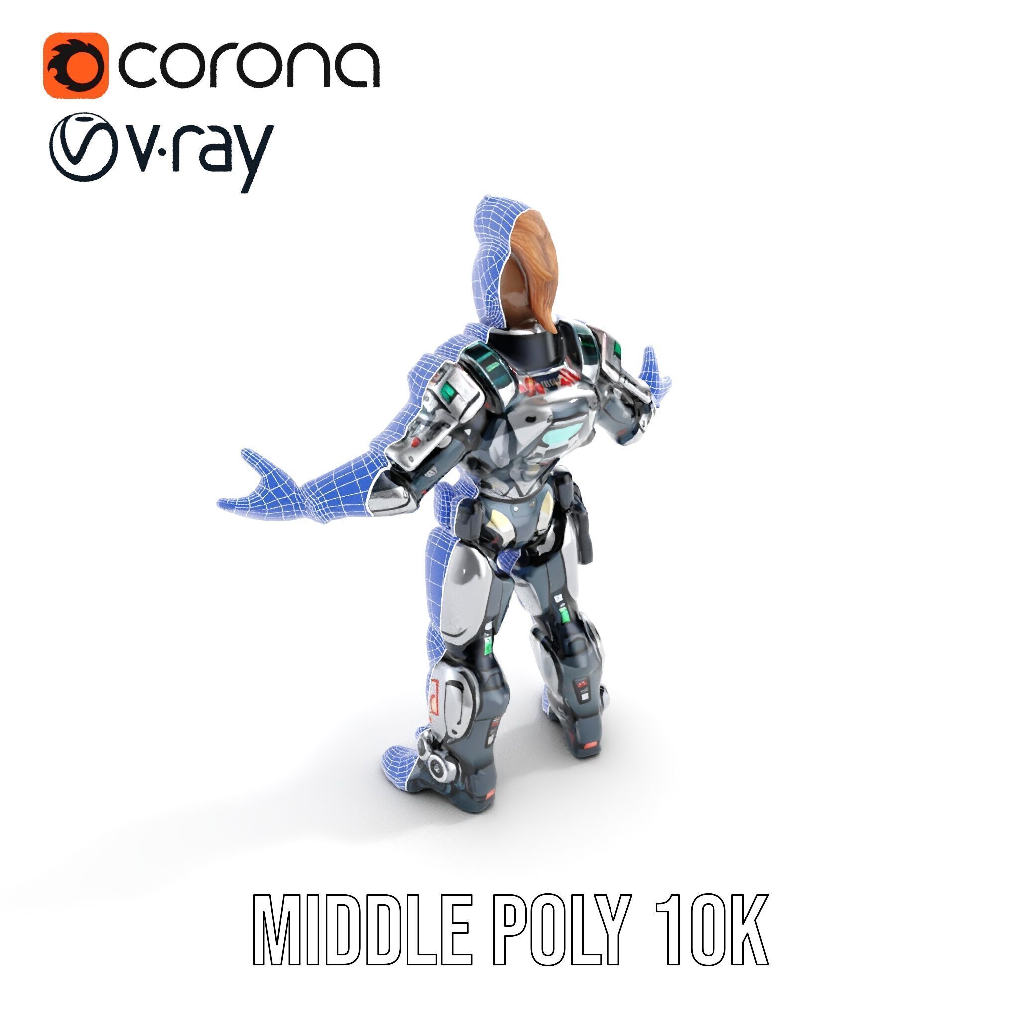 Cyberpunk Warrior Character  Fully Rigged and Animated Low-poly 3D model_20